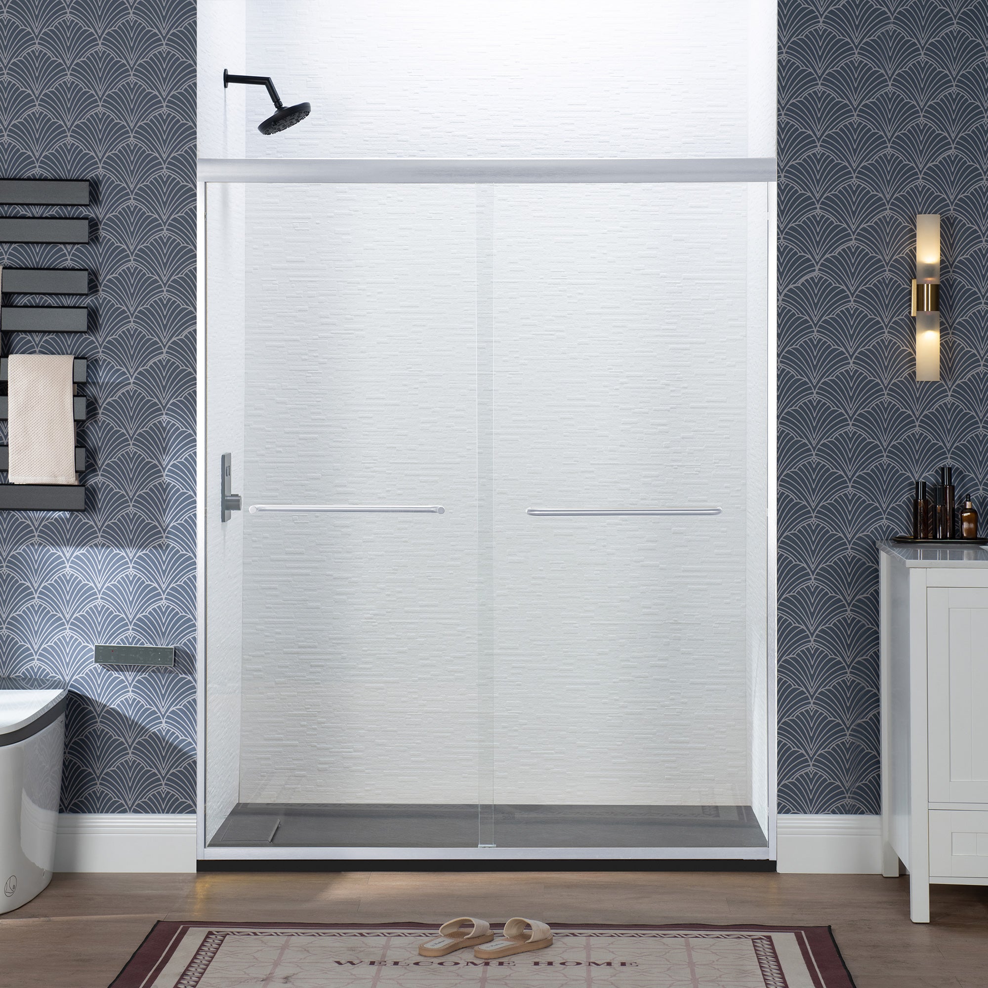 WOODBRIDGE Double Sliding Shower Door 56-60" Width x 72"Height with 1/4"(6mm) Clear Tempered Glass