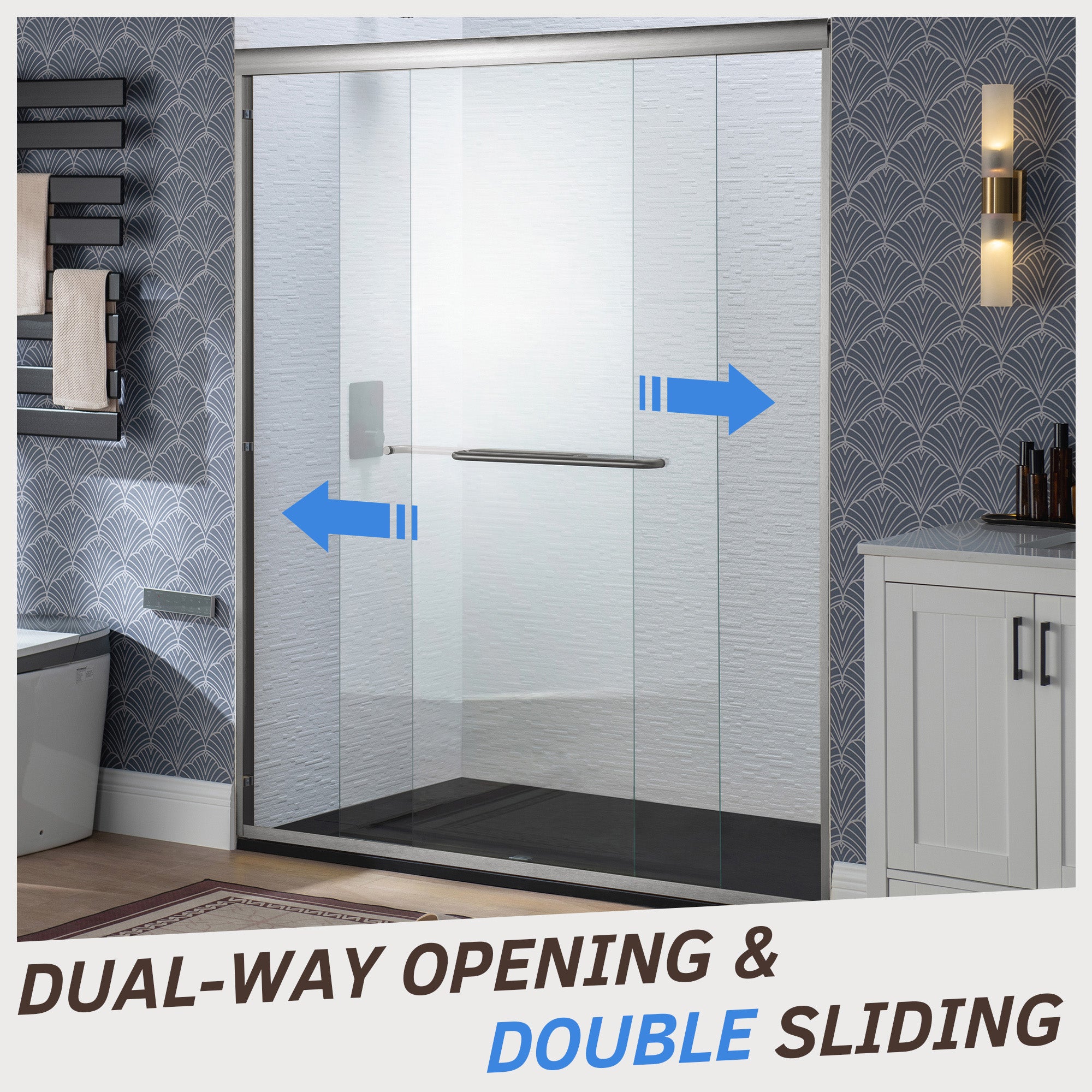 WOODBRIDGE Double Sliding Shower Door 44-48" Width x 72"Height with 1/4"(6mm) Clear Tempered Glass