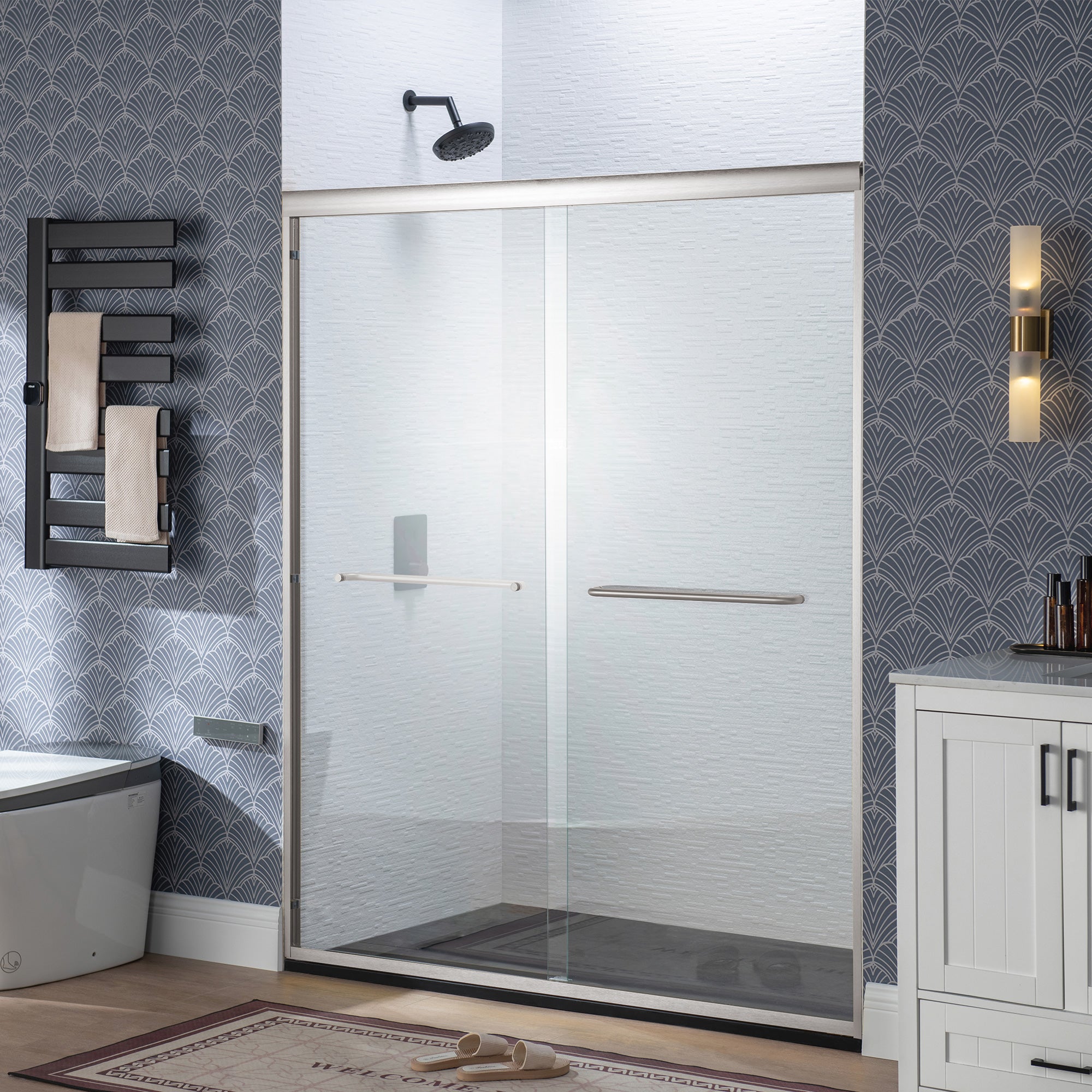 WOODBRIDGE Double Sliding Shower Door 44-48" Width x 72"Height with 1/4"(6mm) Clear Tempered Glass