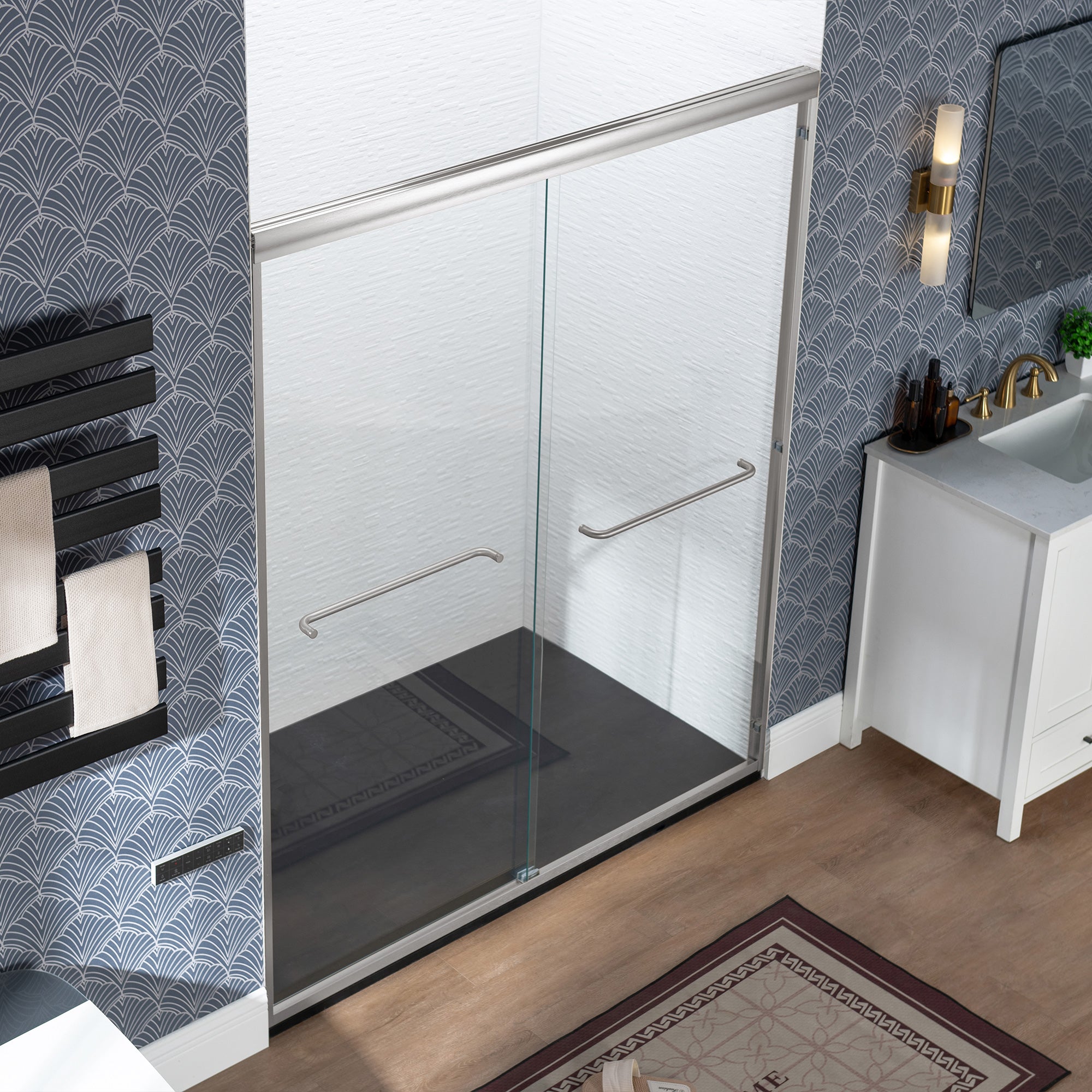 WOODBRIDGE Double Sliding Shower Door 44-48" Width x 72"Height with 1/4"(6mm) Clear Tempered Glass