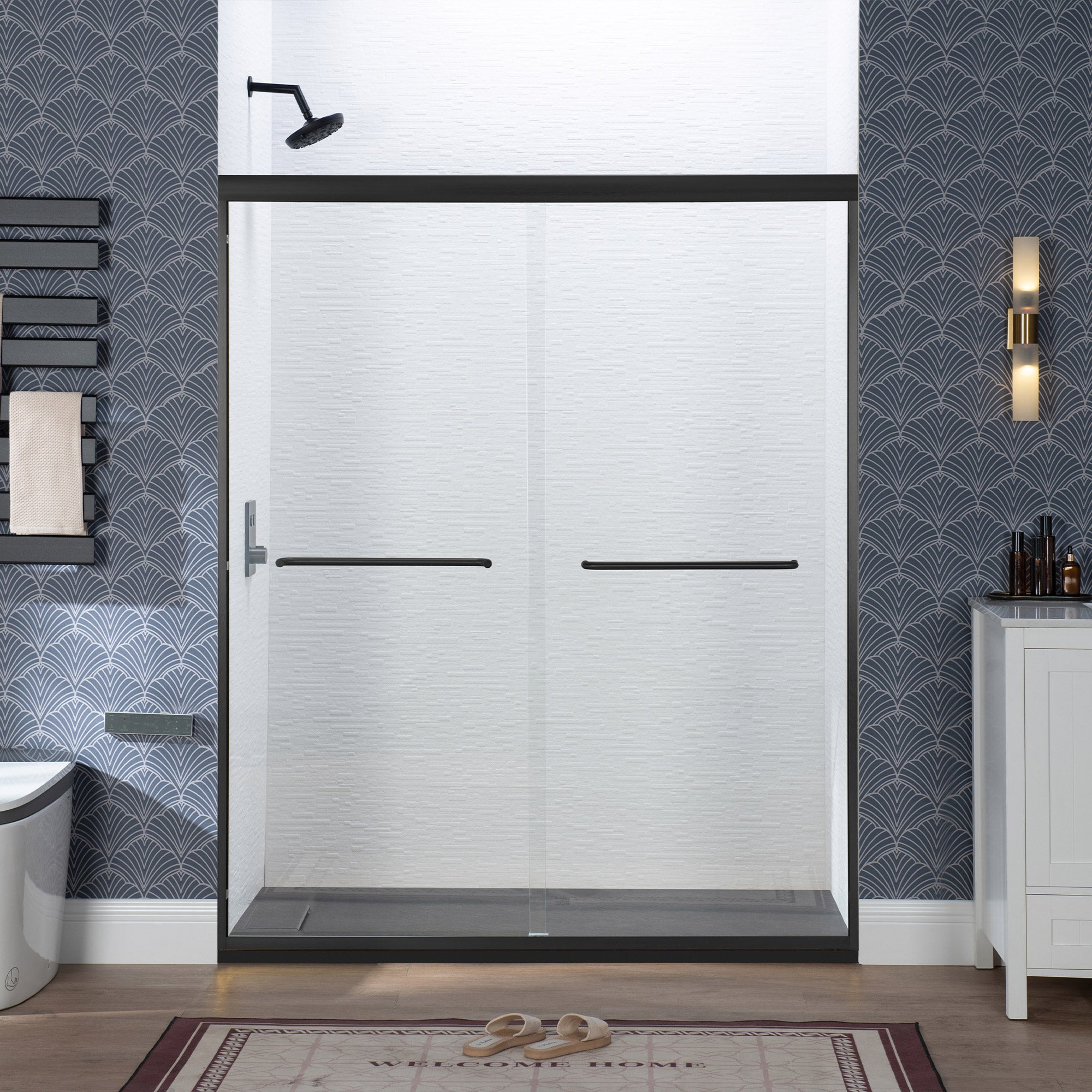 WOODBRIDGE Double Sliding Shower Door 44-48" Width x 72"Height with 1/4"(6mm) Clear Tempered Glass