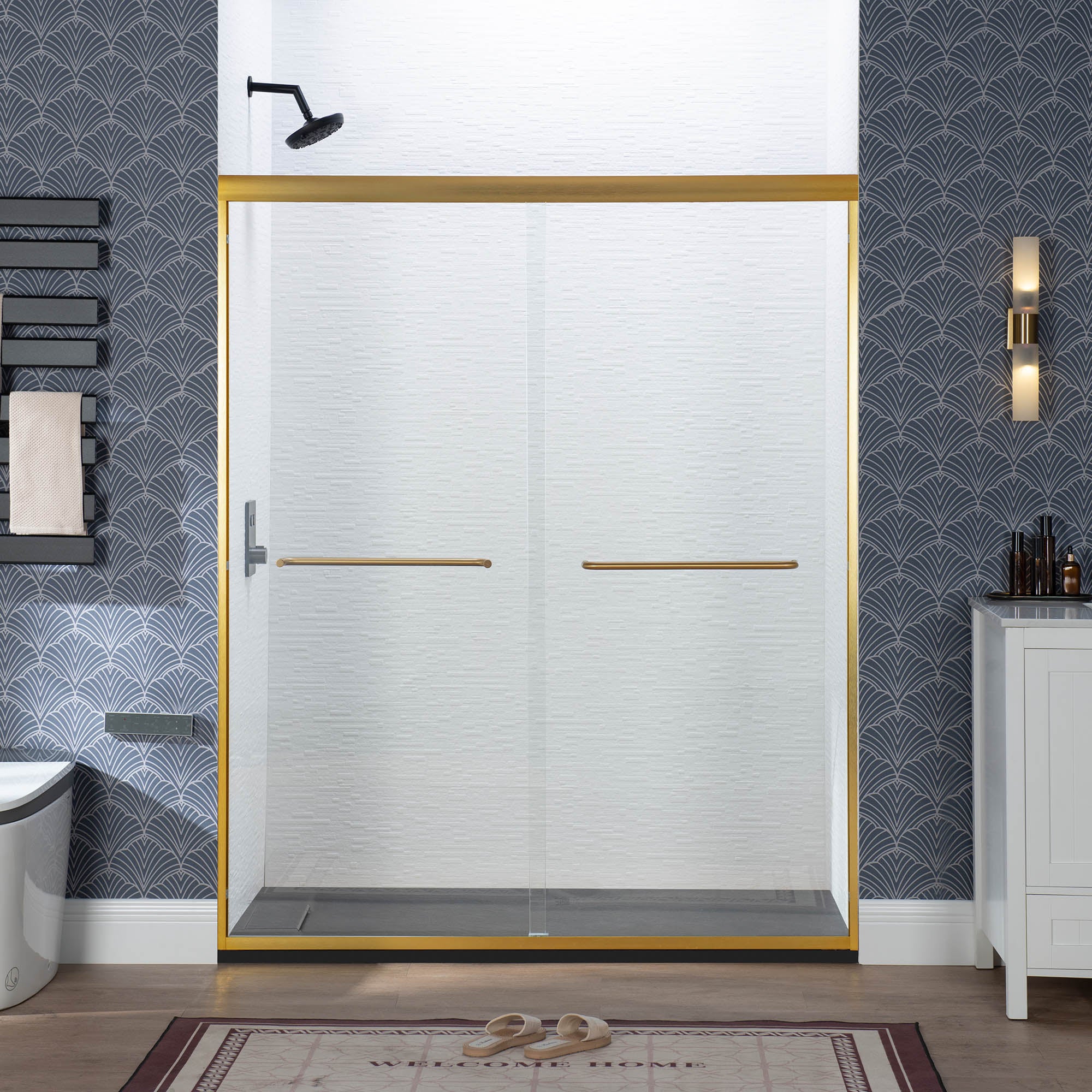 WOODBRIDGE Double Sliding Shower Door 44-48" Width x 72"Height with 1/4"(6mm) Clear Tempered Glass