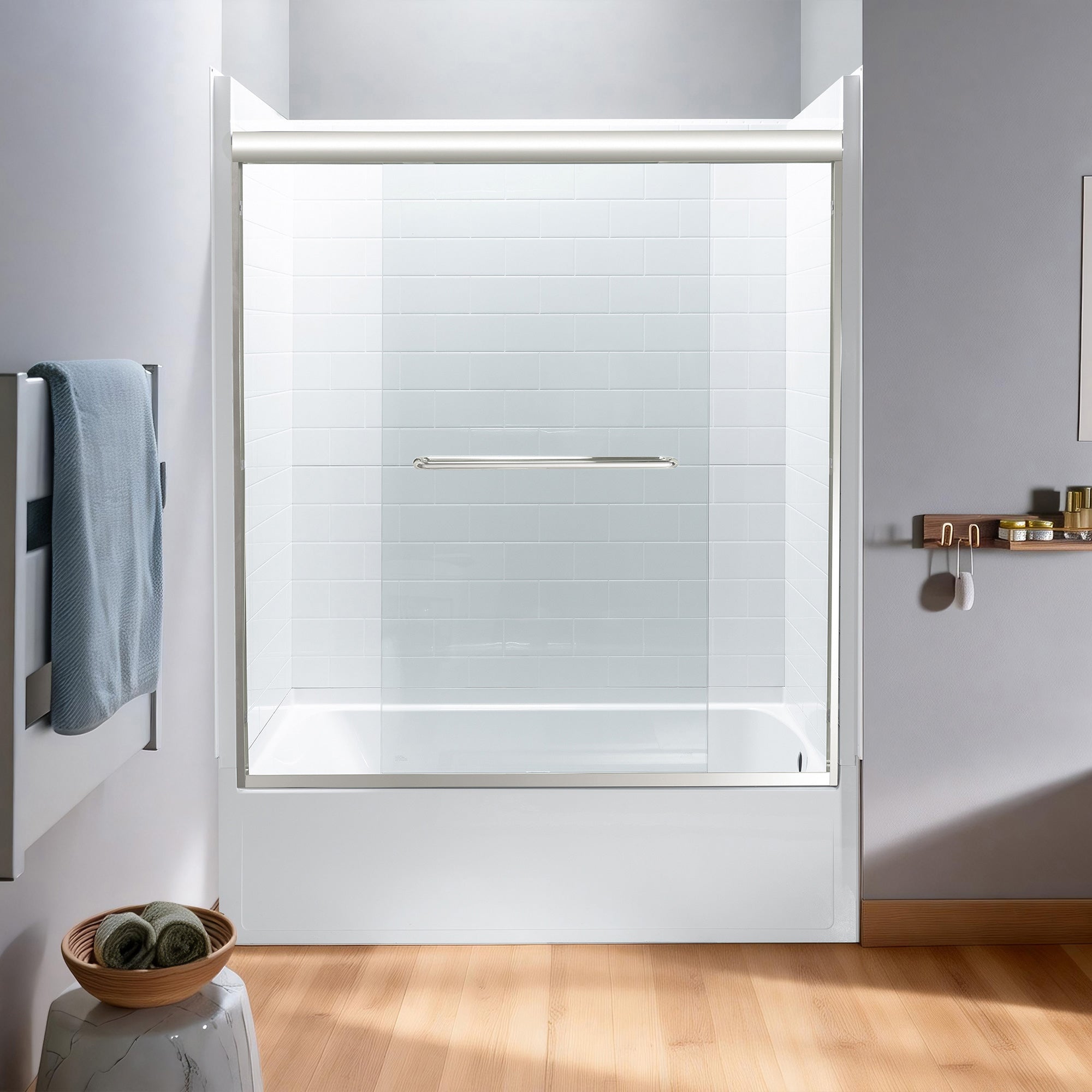 WOODBRIDGE Double Sliding Tub Door 56-60" Width x 60"Height with 1/4"(6mm) Clear Tempered Glass
