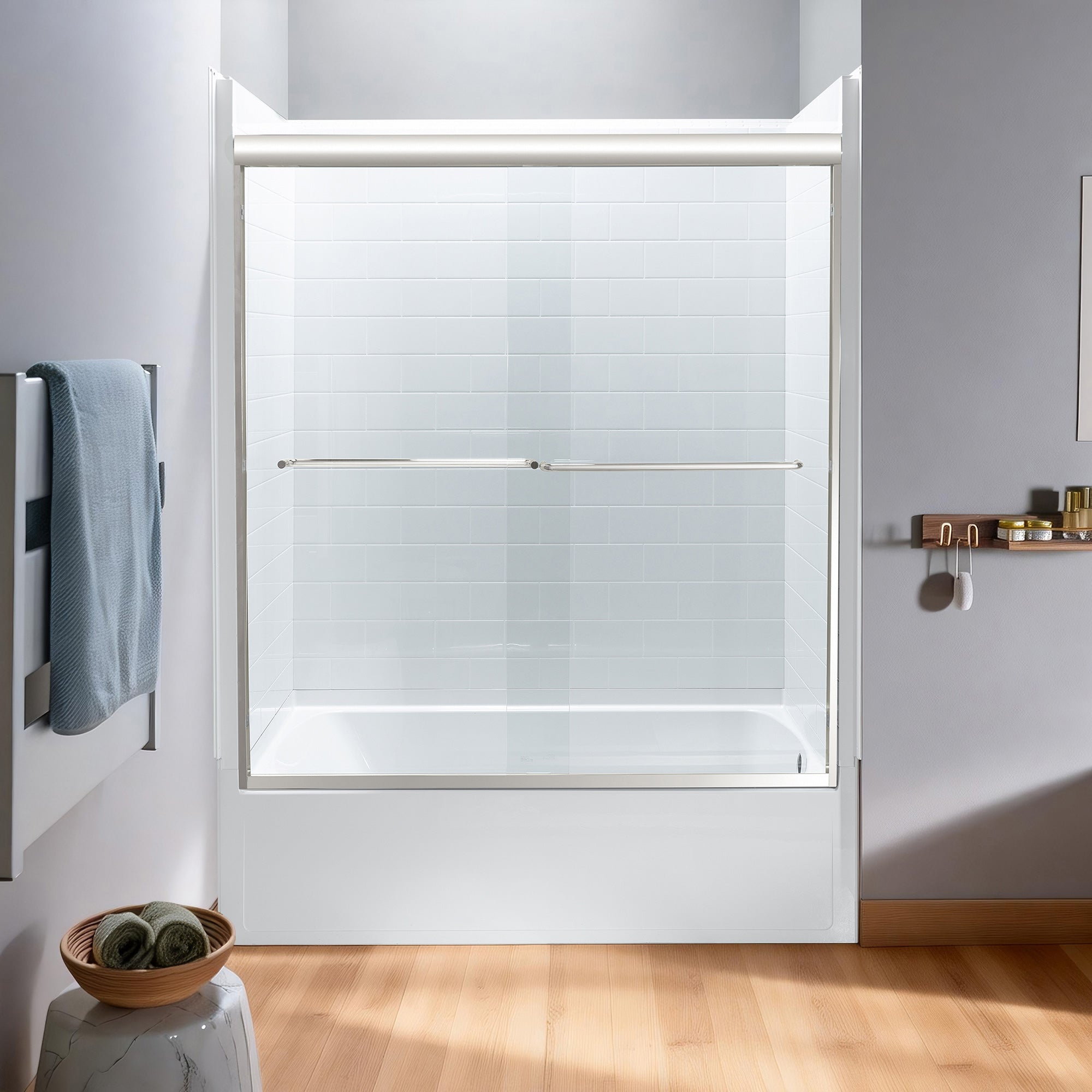 WOODBRIDGE Double Sliding Tub Door 56-60" Width x 60"Height with 1/4"(6mm) Clear Tempered Glass