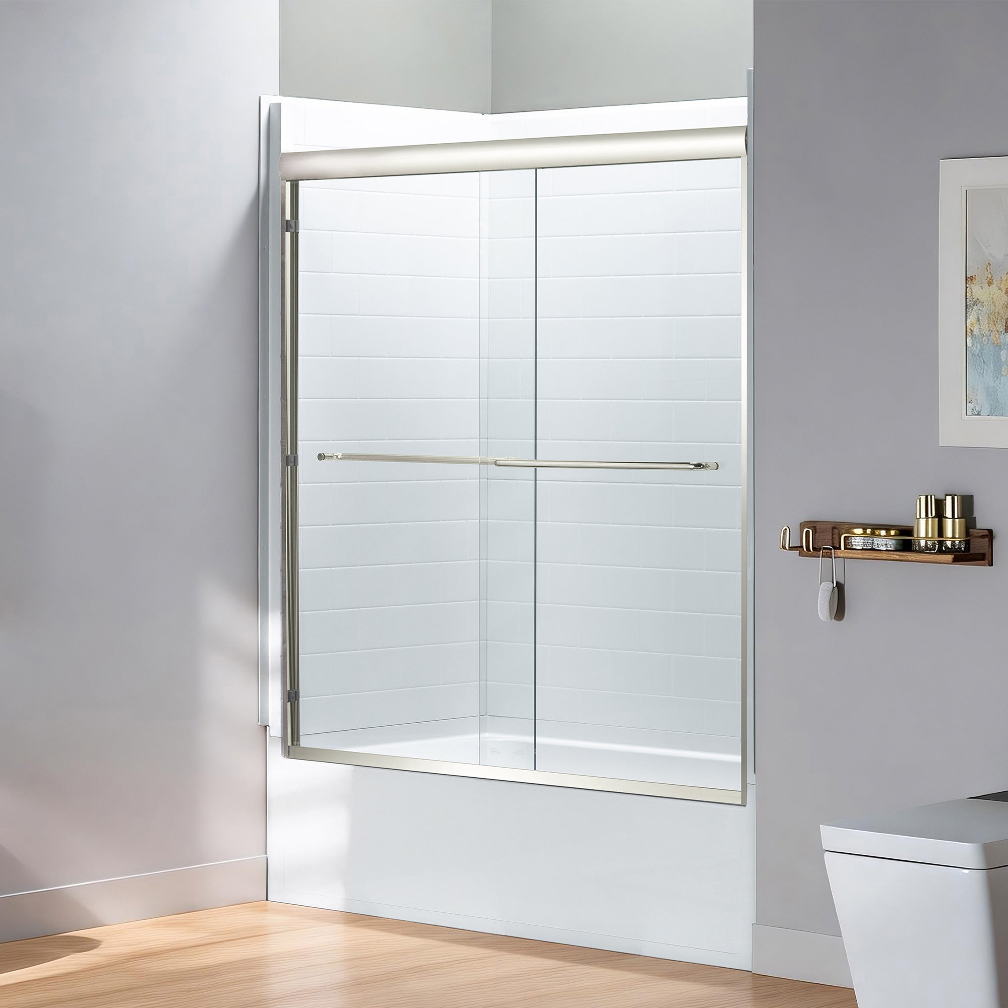 WOODBRIDGE Double Sliding Tub Door 56-60" Width x 60"Height with 1/4"(6mm) Clear Tempered Glass