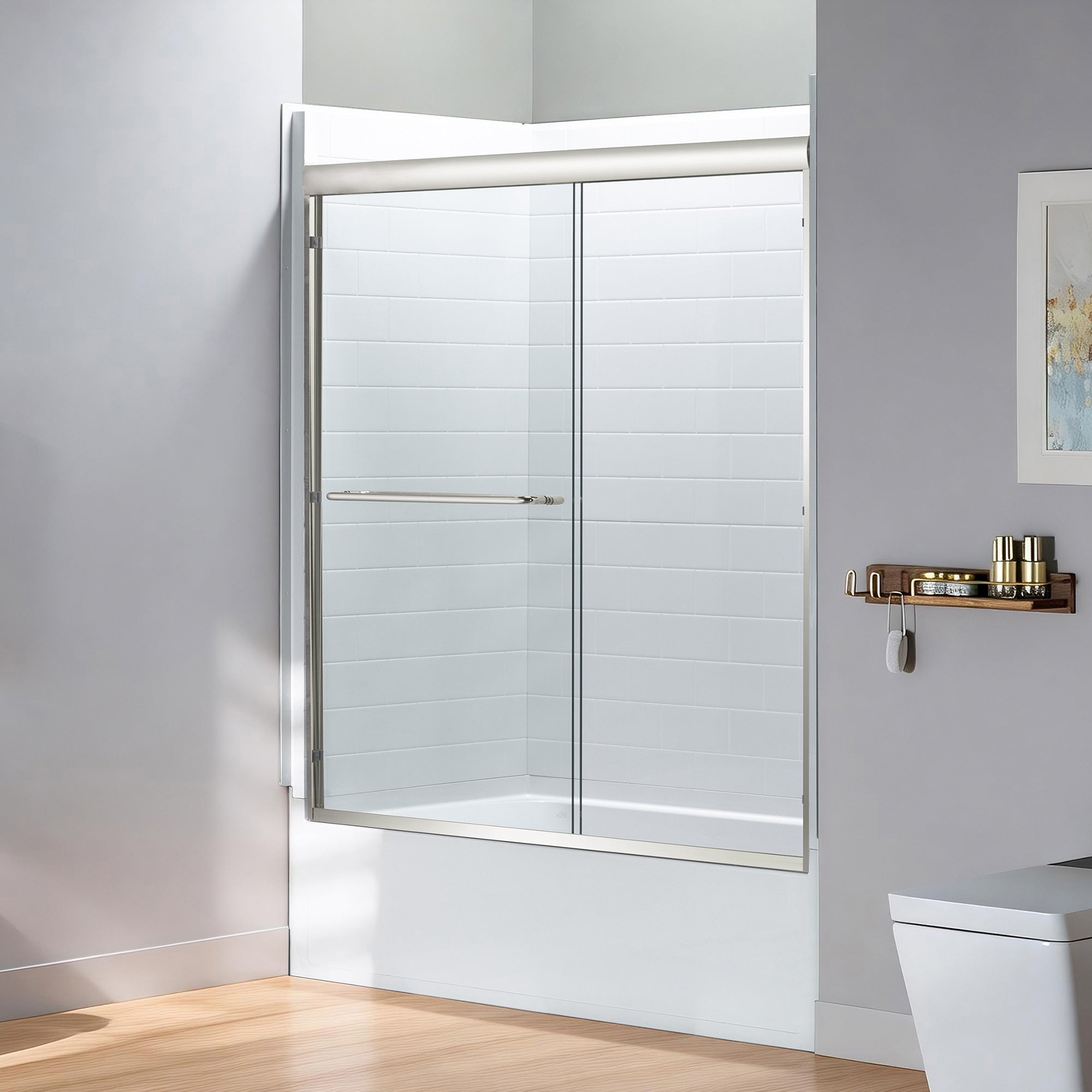 WOODBRIDGE Double Sliding Tub Door 56-60" Width x 60"Height with 1/4"(6mm) Clear Tempered Glass