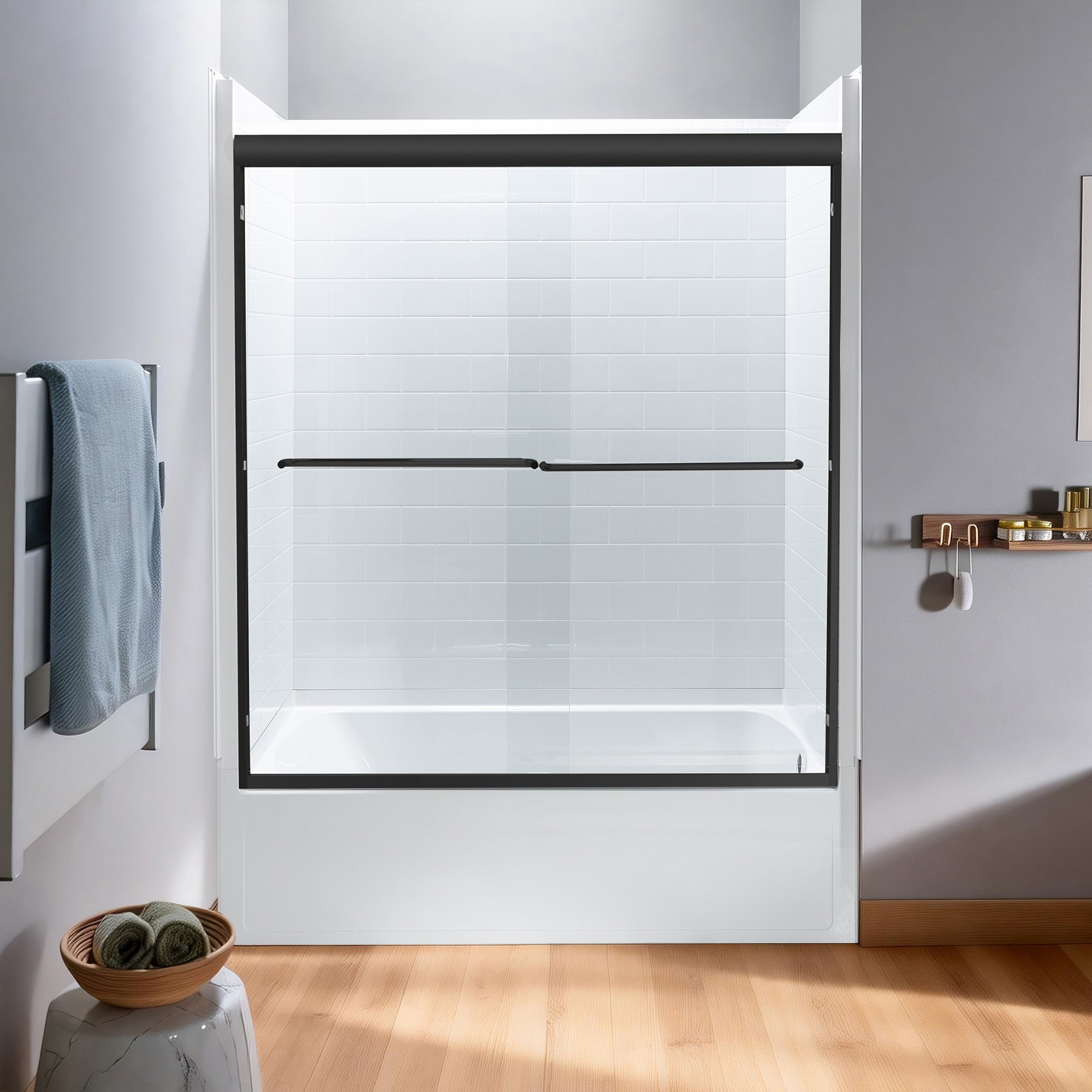WOODBRIDGE Double Sliding Tub Door 56-60" Width x 60"Height with 1/4"(6mm) Clear Tempered Glass