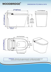 WOODBRIDGE Bidet Smart Toilet with Ultra-quiet&Quick Flush,1000g MaP Flush Score,Foam Shield,ADA Comfort Height,Auto Open/Close,Blackout Flush,Ambient Light,Heated Seat with Fragrance System,GT076