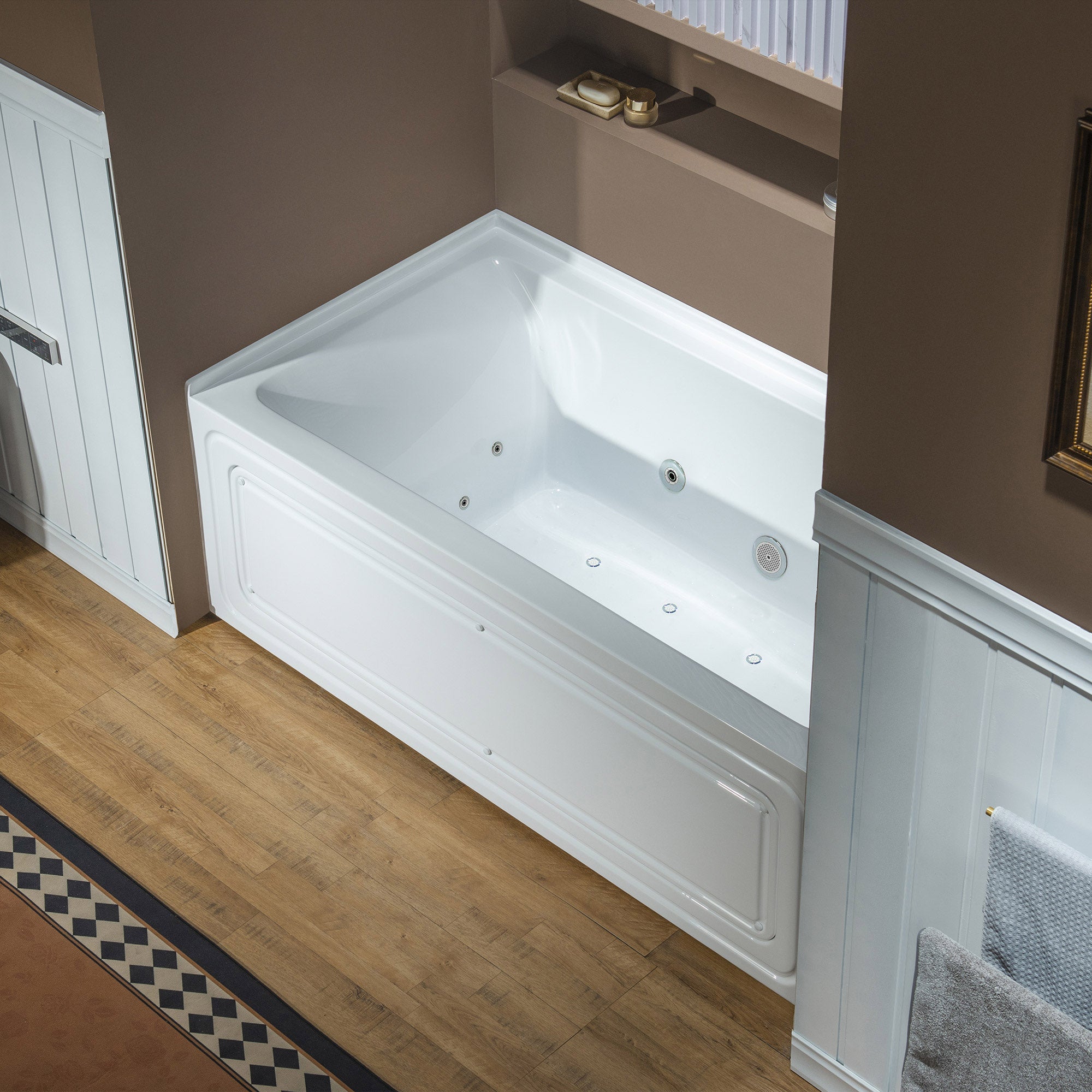WOODBRIDGE 60" x 32" Alcove Acrylic Rectangular Whirlpool and Air Heated Tub in White with right Drain, Polished Chrome Finish Trim and Drain Kit Included, DF631-R-CH01