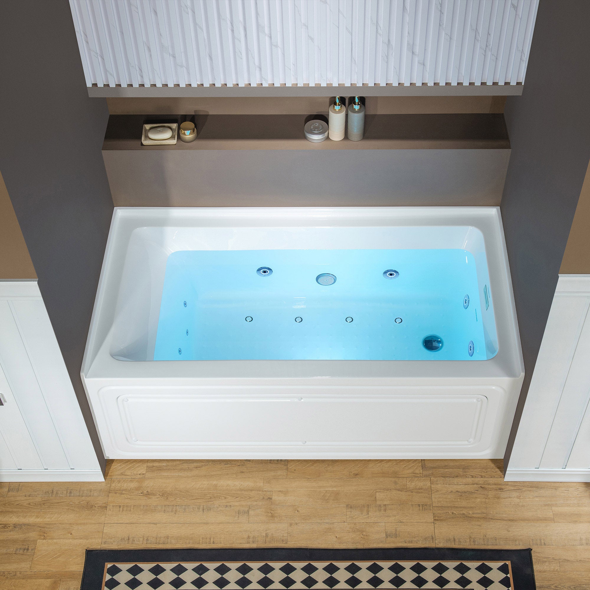 WOODBRIDGE 60" x 32" Alcove Acrylic Rectangular Whirlpool and Air Heated Tub in White with right Drain, Polished Chrome Finish Trim and Drain Kit Included, DF631-R-CH01