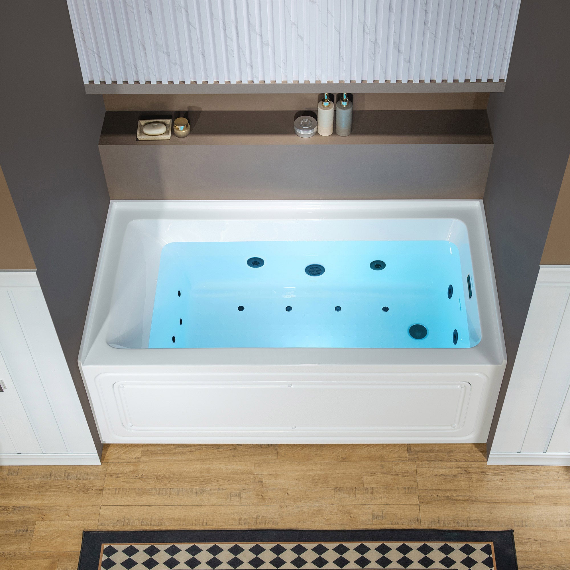 WOODBRIDGE 60" x 32" Alcove Acrylic Rectangular Whirlpool and Air Heated Tub in White with right Drain, Matte Black Finish Trim and Drain Kit Included, DF631-R-MB02