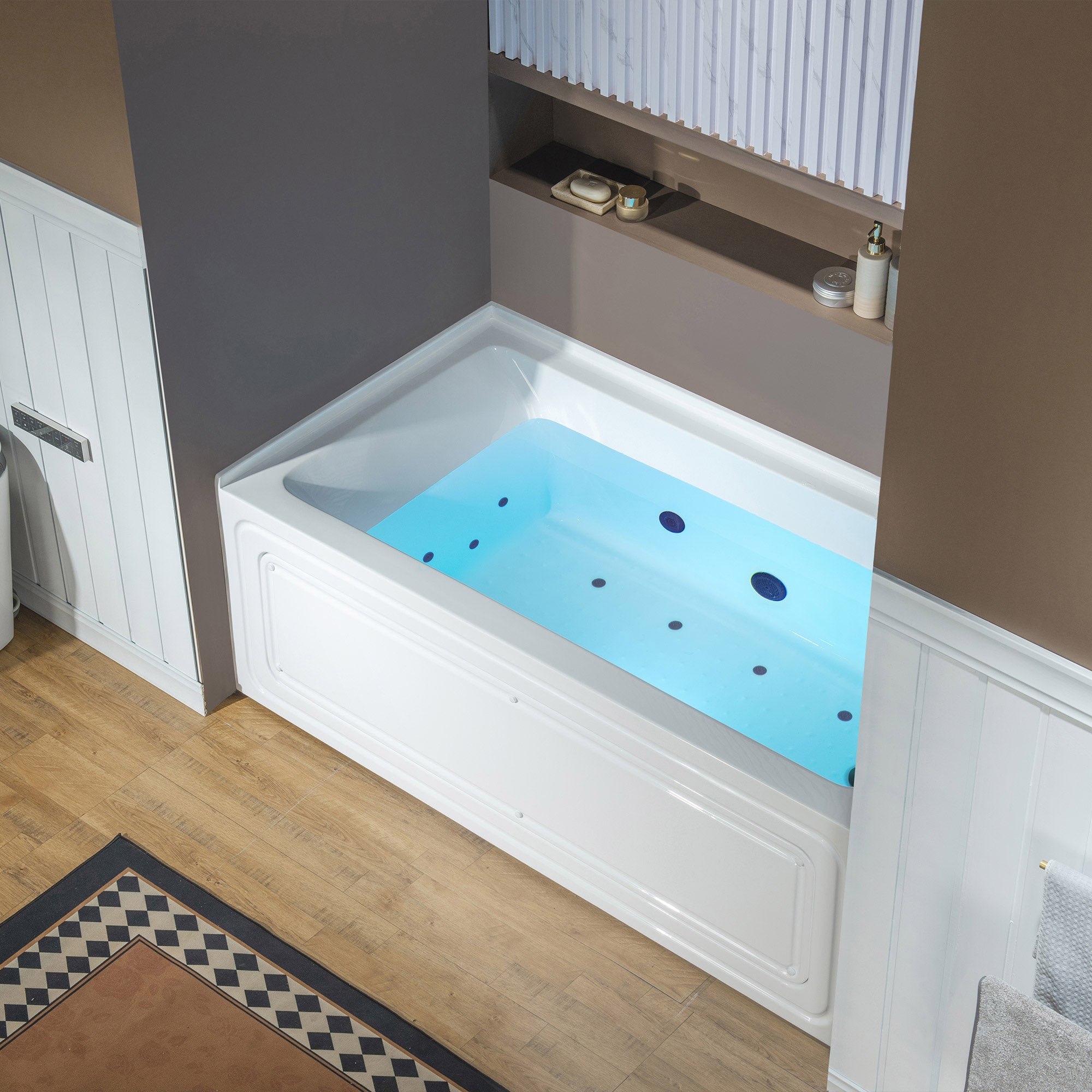 WOODBRIDGE 60" x 32" Alcove Acrylic Rectangular Whirlpool and Air Heated Tub in White with right Drain, Matte Black Finish Trim and Drain Kit Included, DF631-R-MB02