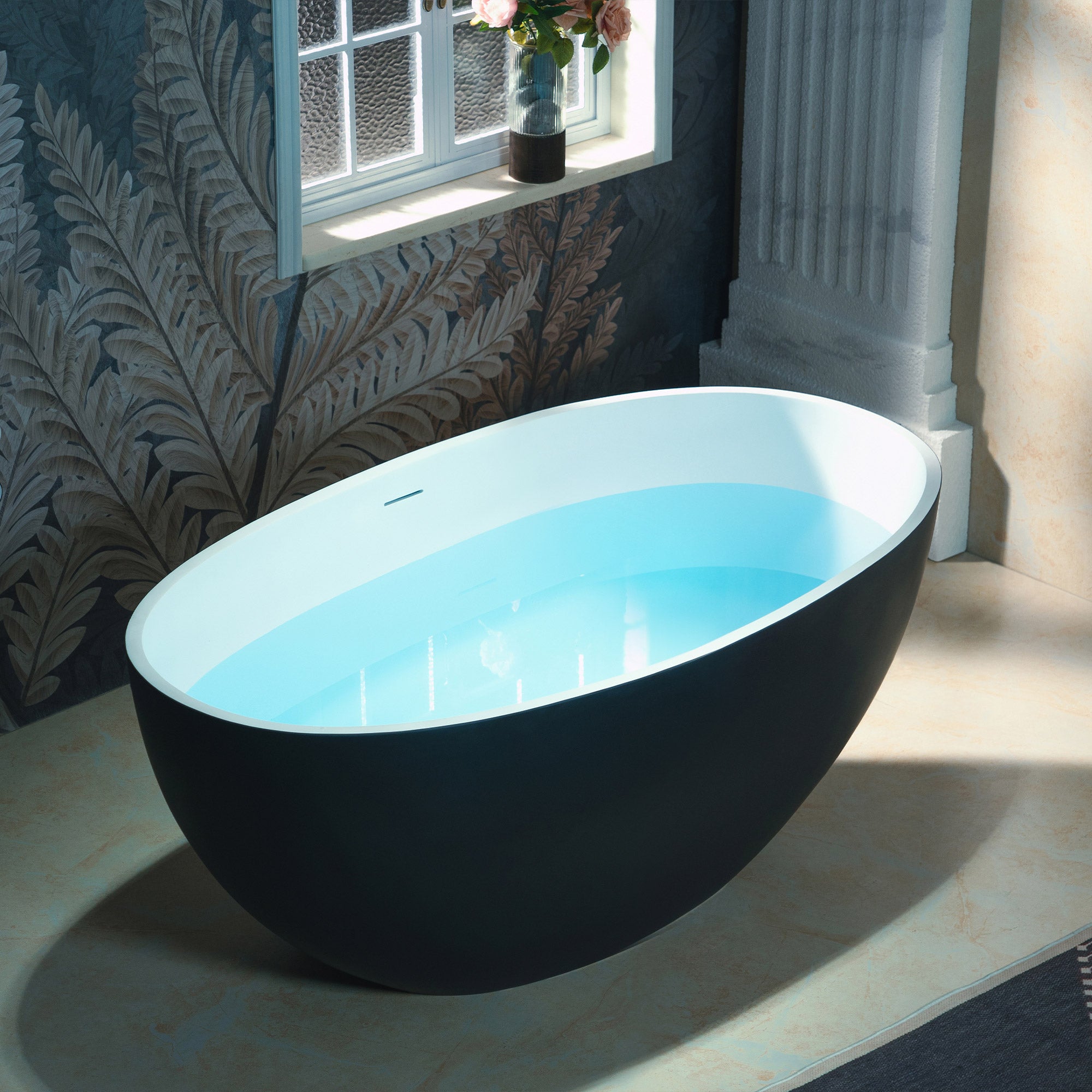 WOODBRIDGE 55-1/8" L x 30-3/4" W Luxury Contemporary Solid Surface Stone Resin Freestanding Bathtub in Matte Black?White?