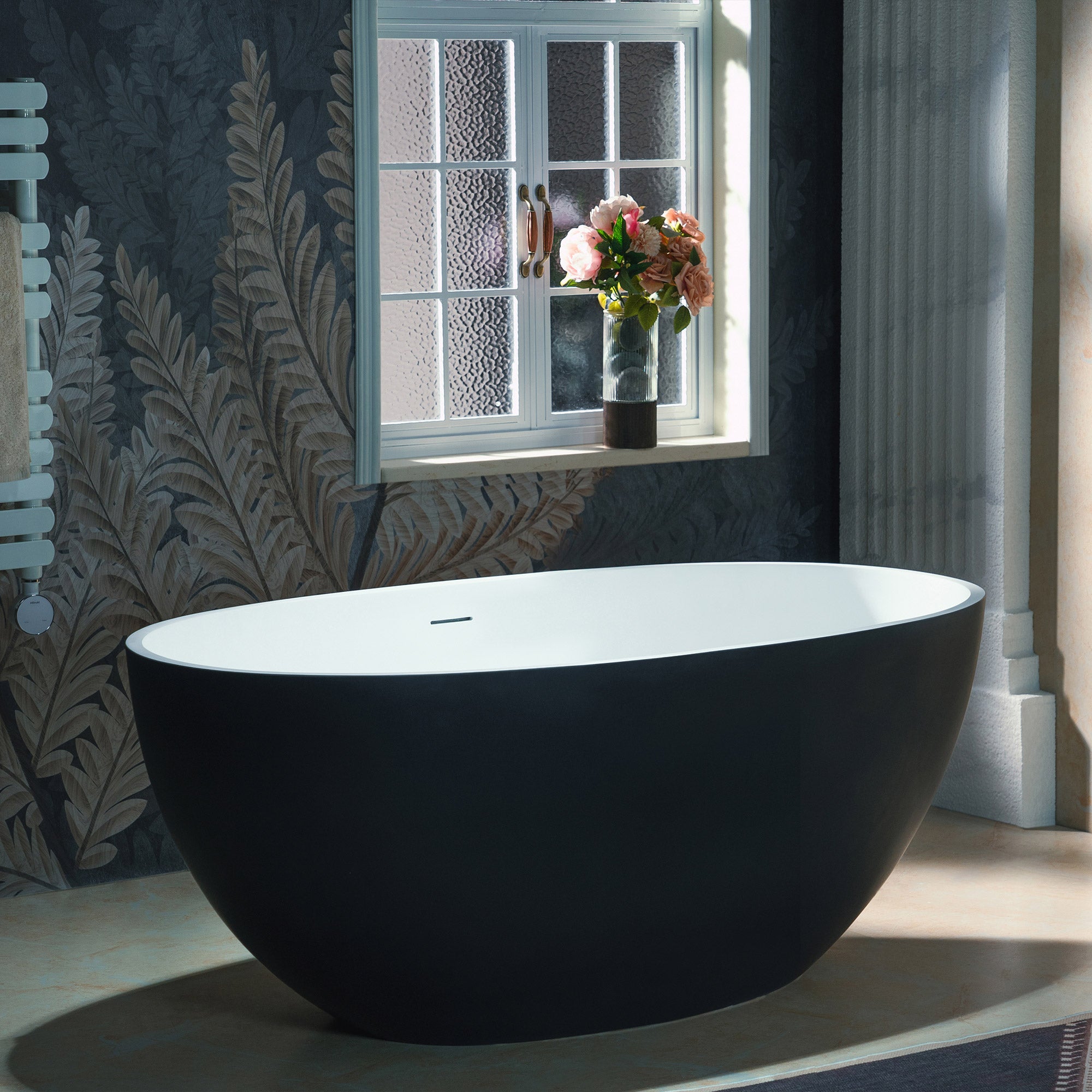 WOODBRIDGE 55-1/8" L x 30-3/4" W Luxury Contemporary Solid Surface Stone Resin Freestanding Bathtub in Matte Black?White?