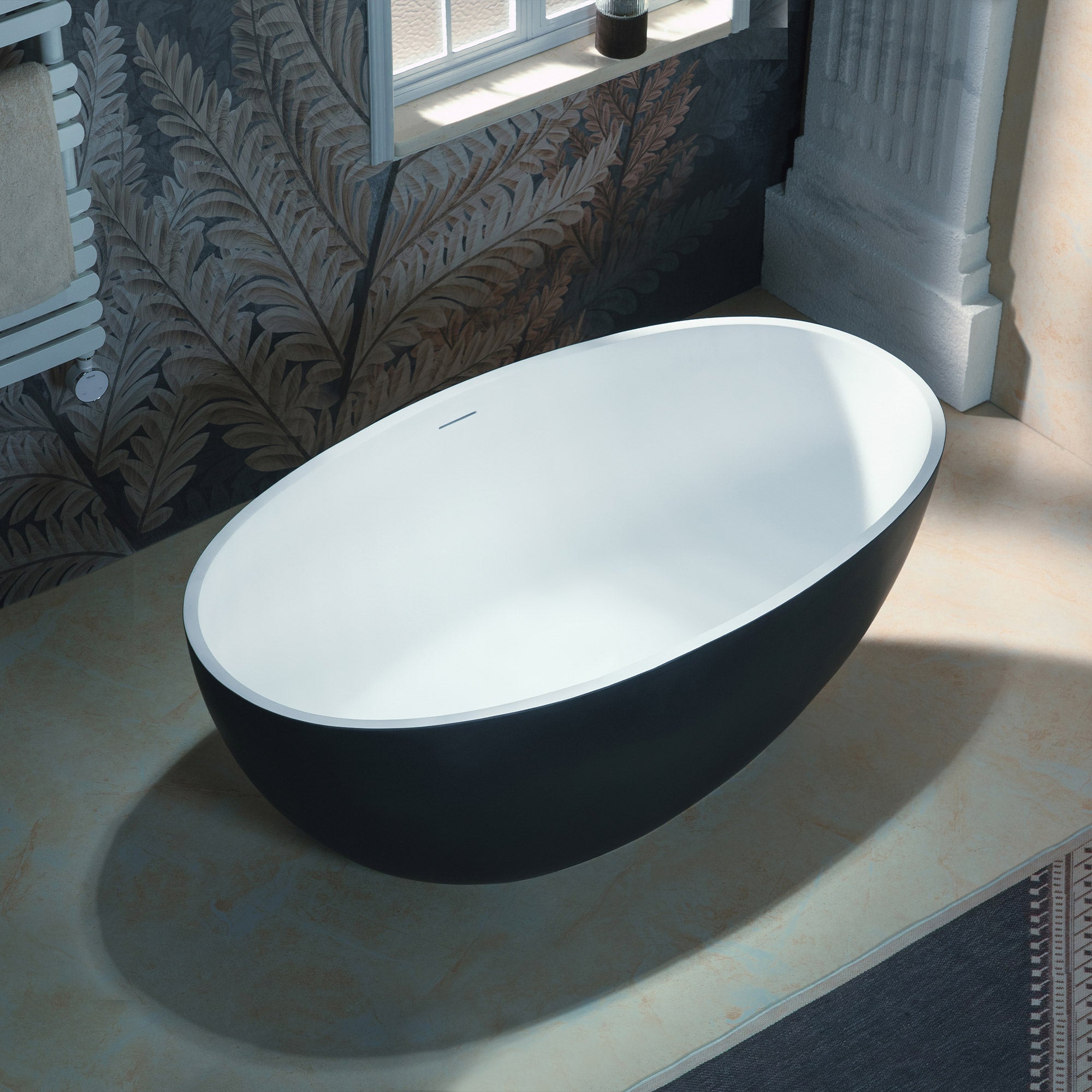 WOODBRIDGE 55-1/8" L x 30-3/4" W Luxury Contemporary Solid Surface Stone Resin Freestanding Bathtub in Matte Black?White?