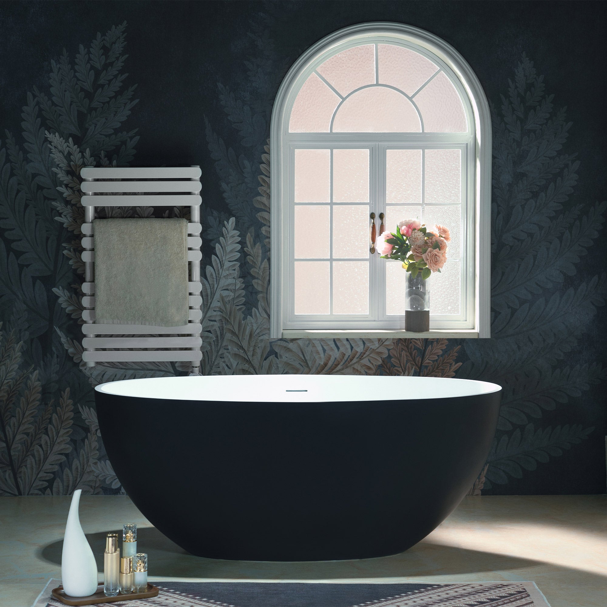 WOODBRIDGE 55-1/8" L x 30-3/4" W Luxury Contemporary Solid Surface Stone Resin Freestanding Bathtub in Matte Black?White?
