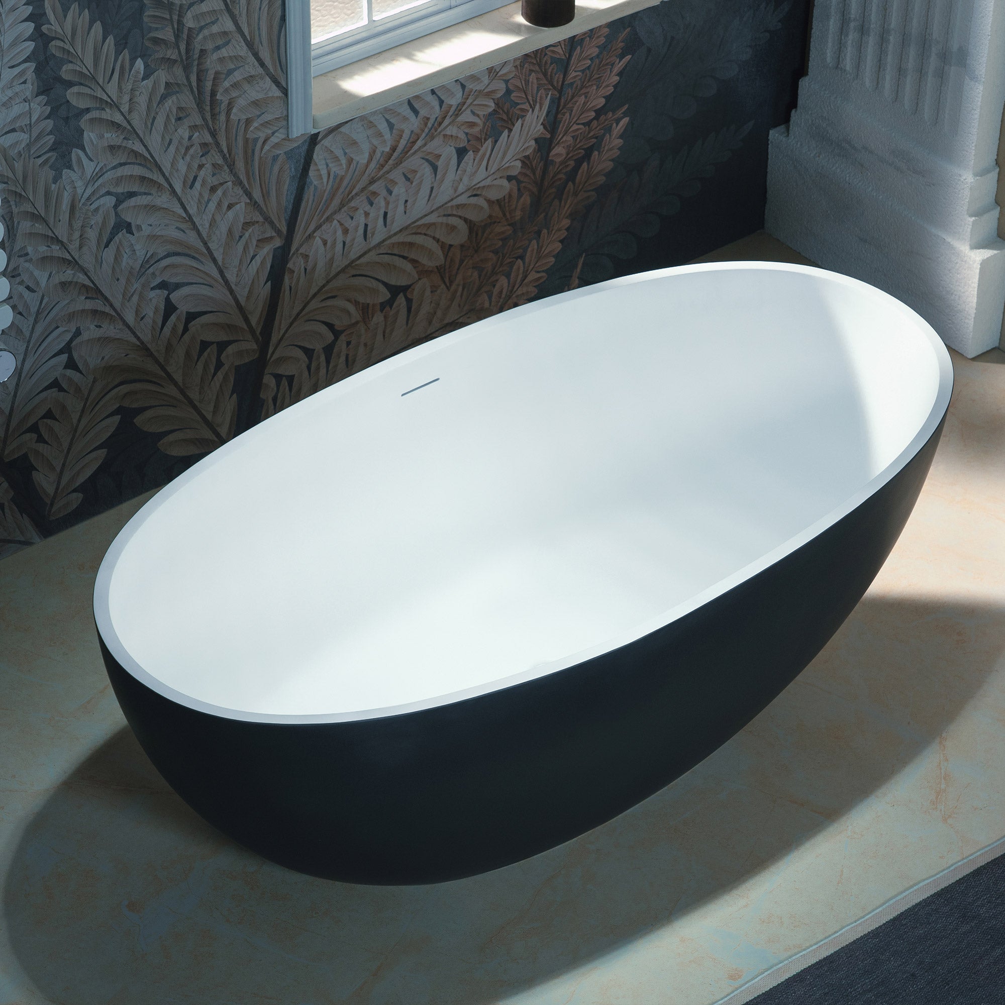 WOODBRIDGE 61" L x 30-3/4" W Luxury Contemporary Solid Surface Stone Resin Freestanding Bathtub in Matte Black?White?