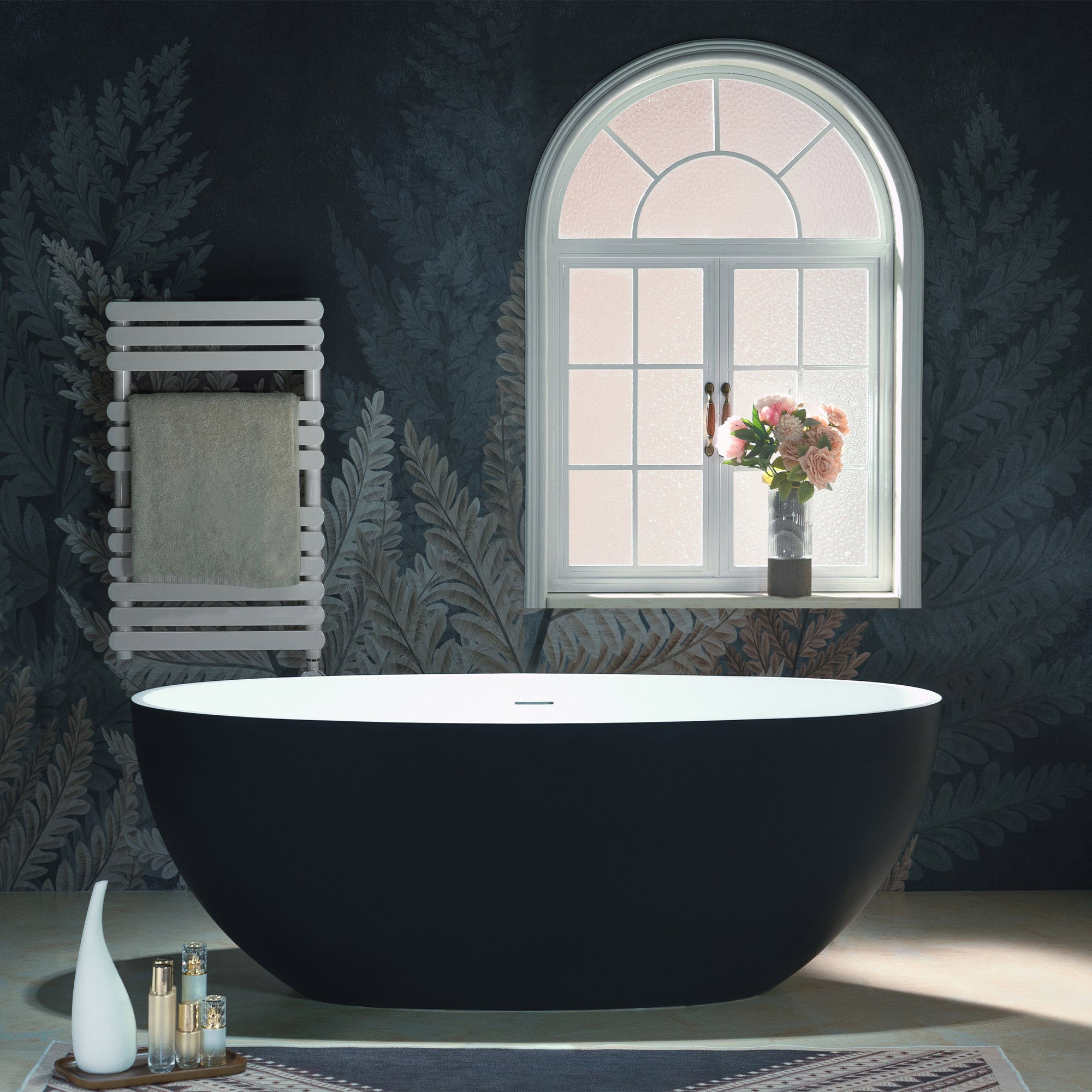 WOODBRIDGE 61" L x 30-3/4" W Luxury Contemporary Solid Surface Stone Resin Freestanding Bathtub in Matte Black?White?