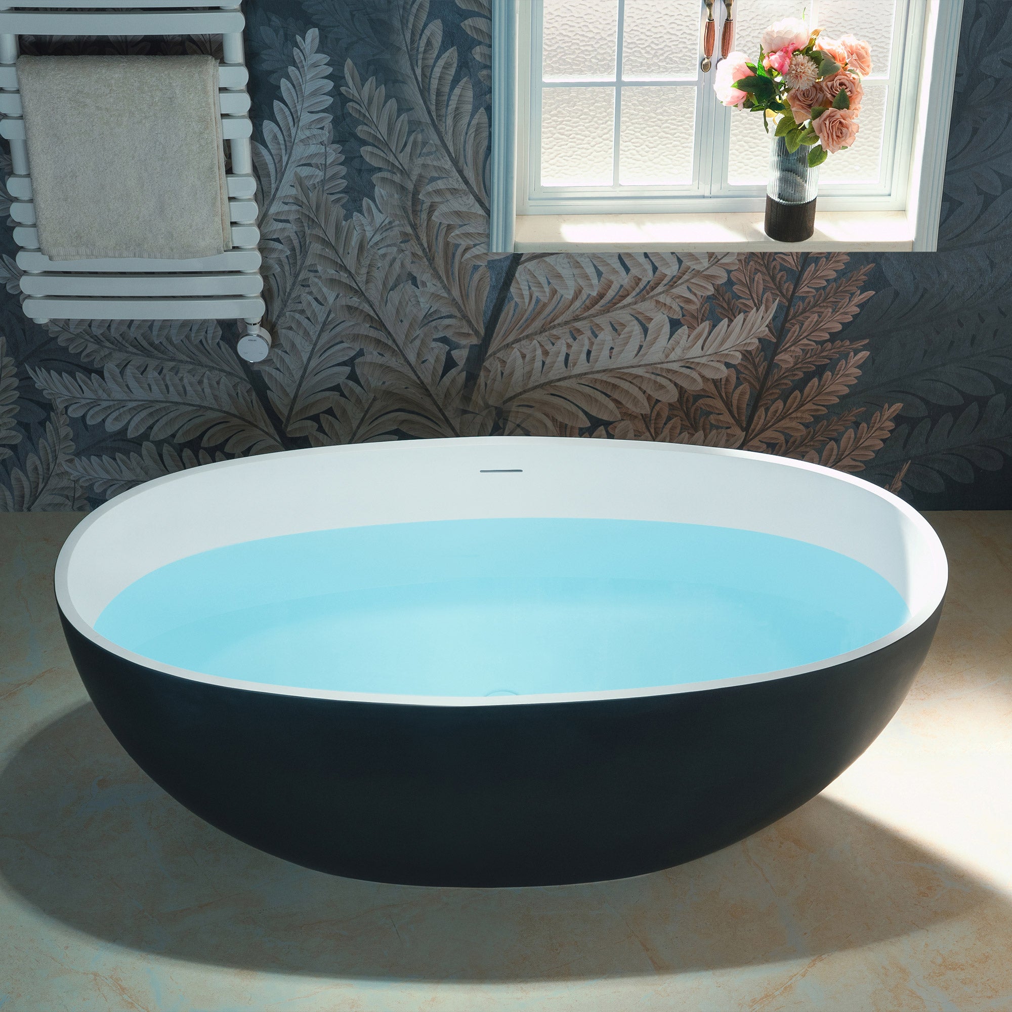 WOODBRIDGE 61" L x 30-3/4" W Luxury Contemporary Solid Surface Stone Resin Freestanding Bathtub in Matte Black?White?