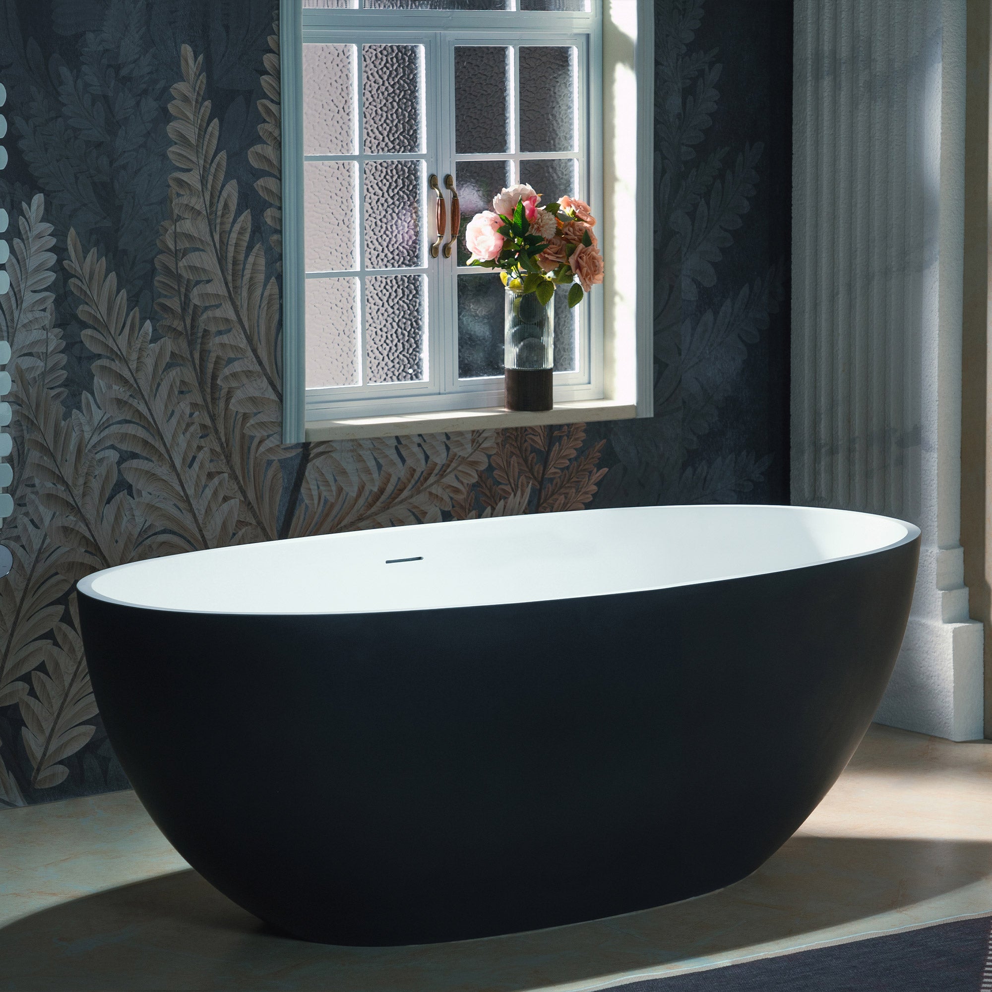 WOODBRIDGE 61" L x 30-3/4" W Luxury Contemporary Solid Surface Stone Resin Freestanding Bathtub in Matte Black?White?