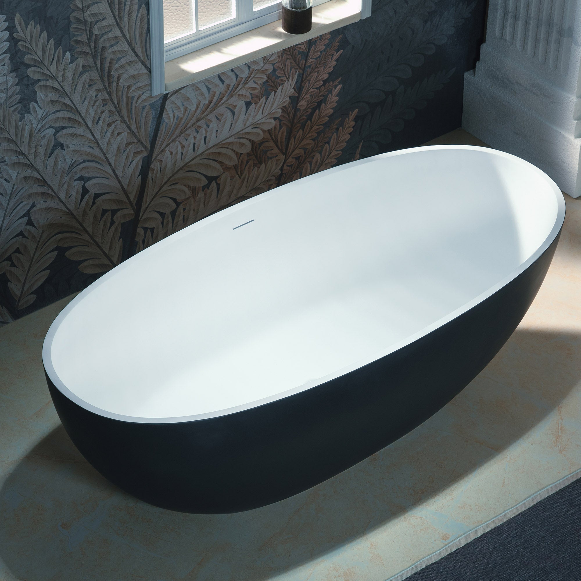 WOODBRIDGE 66-1/8" L x 30-3/4" W Luxury Contemporary Solid Surface Stone Resin Freestanding Bathtub in Matte Black?White?