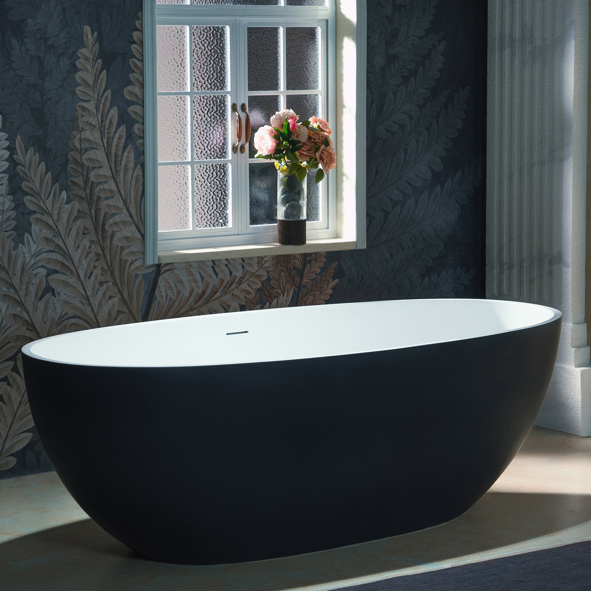WOODBRIDGE 66-1/8" L x 30-3/4" W Luxury Contemporary Solid Surface Stone Resin Freestanding Bathtub in Matte Black?White?