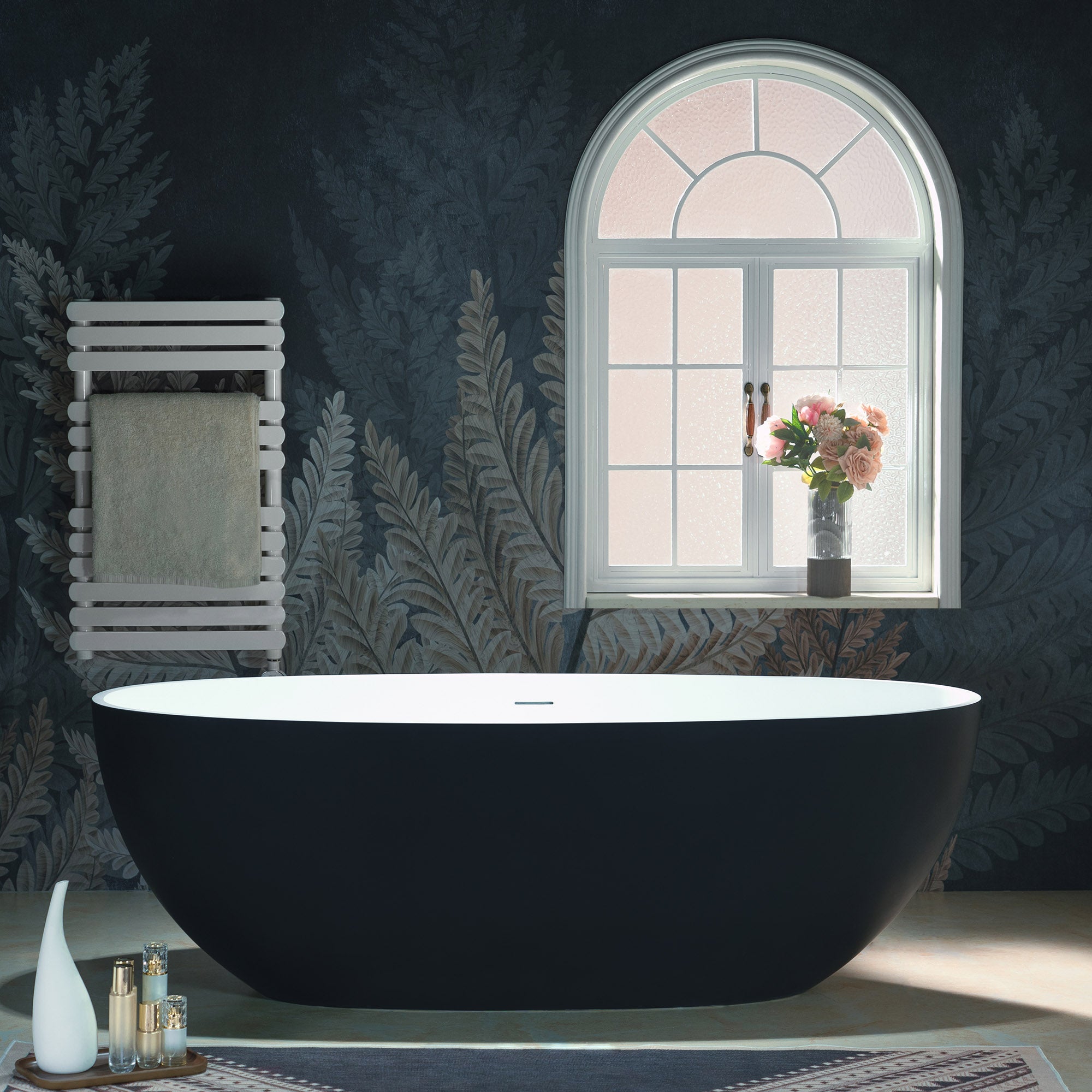 WOODBRIDGE 66-1/8" L x 30-3/4" W Luxury Contemporary Solid Surface Stone Resin Freestanding Bathtub in Matte Black?White?