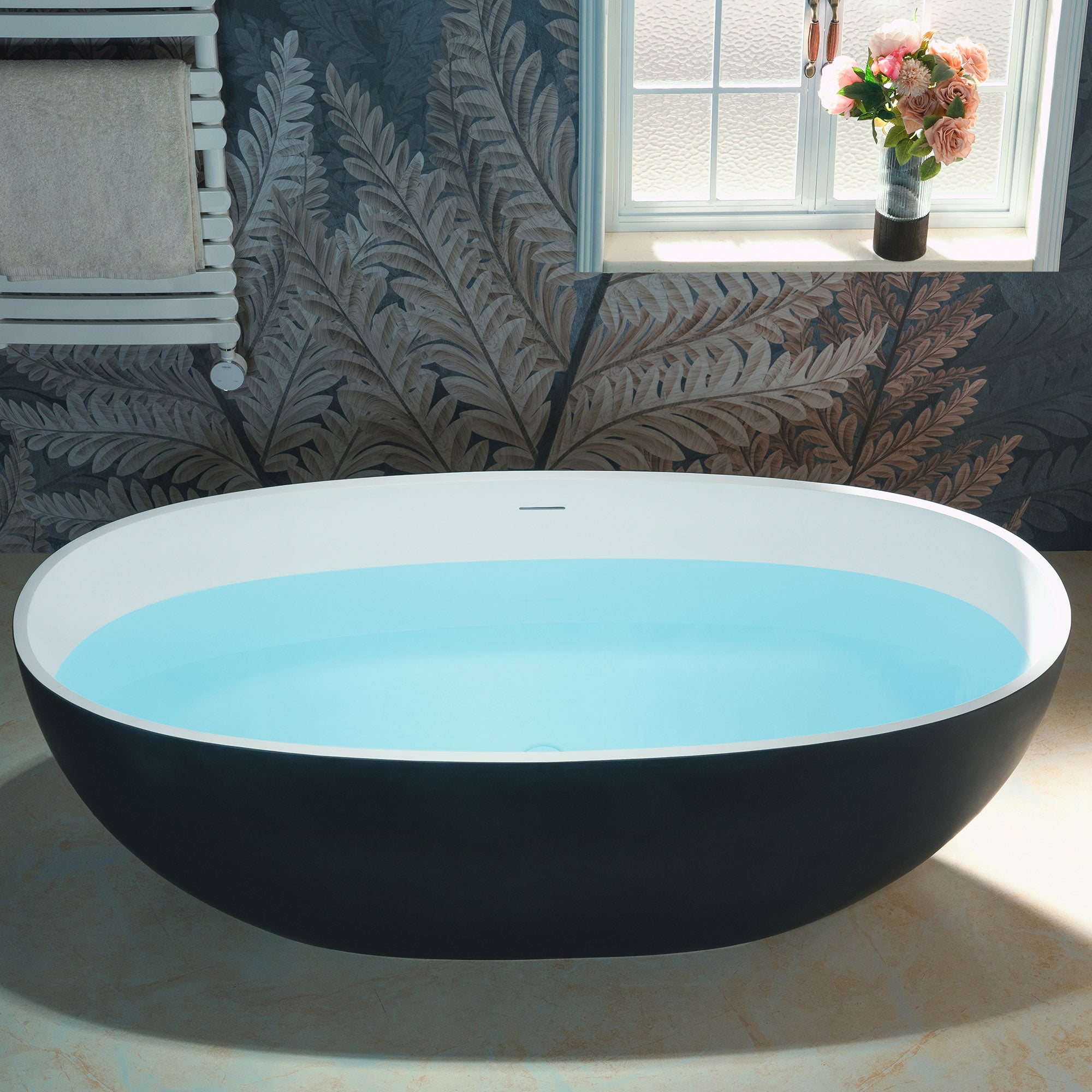 WOODBRIDGE 66-1/8" L x 30-3/4" W Luxury Contemporary Solid Surface Stone Resin Freestanding Bathtub in Matte Black?White?
