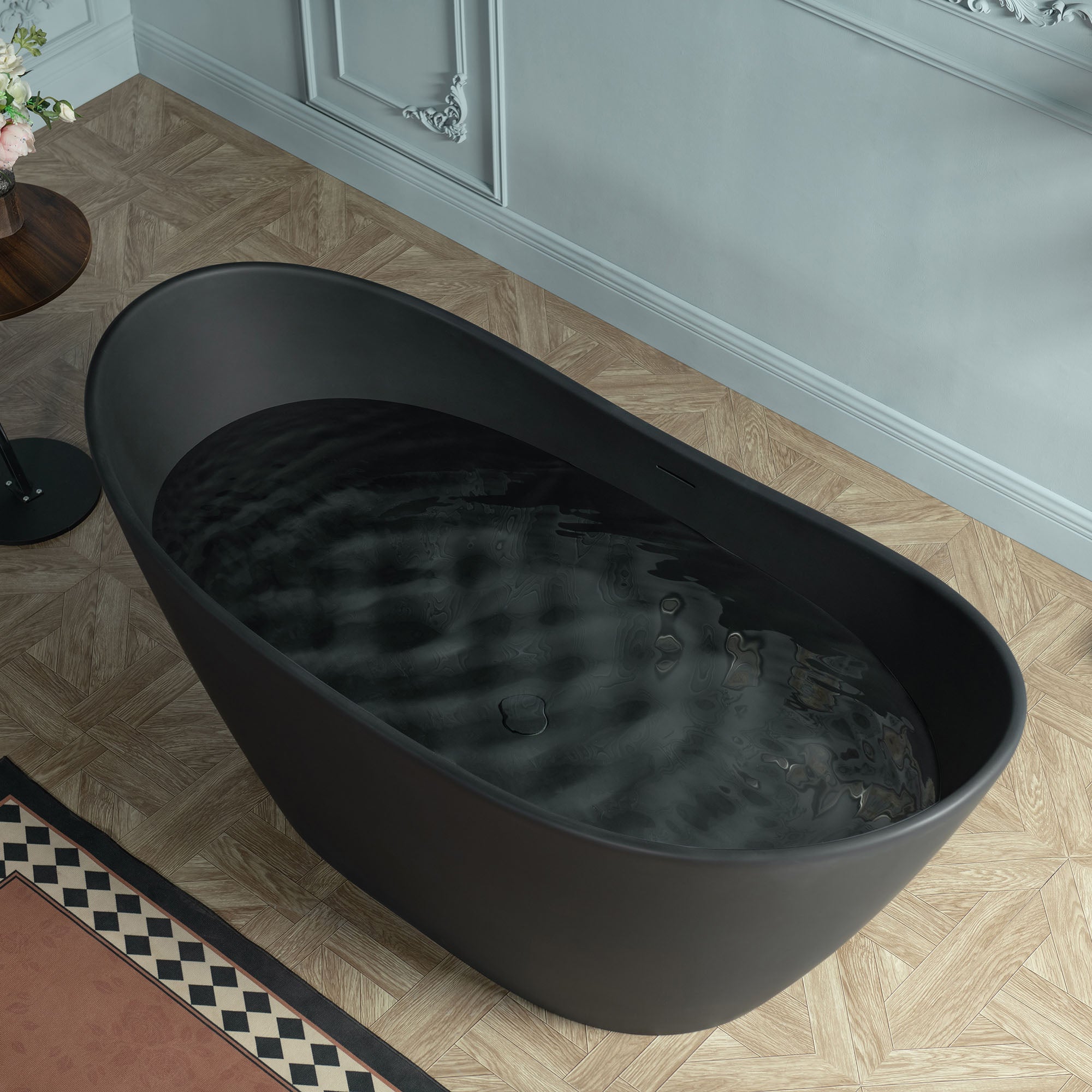 WOODBRIDGE 67 in. x 31.5 in. Stone Resin Luxury Contemporary Solid Surface Freestanding Bathtub in Matte Black