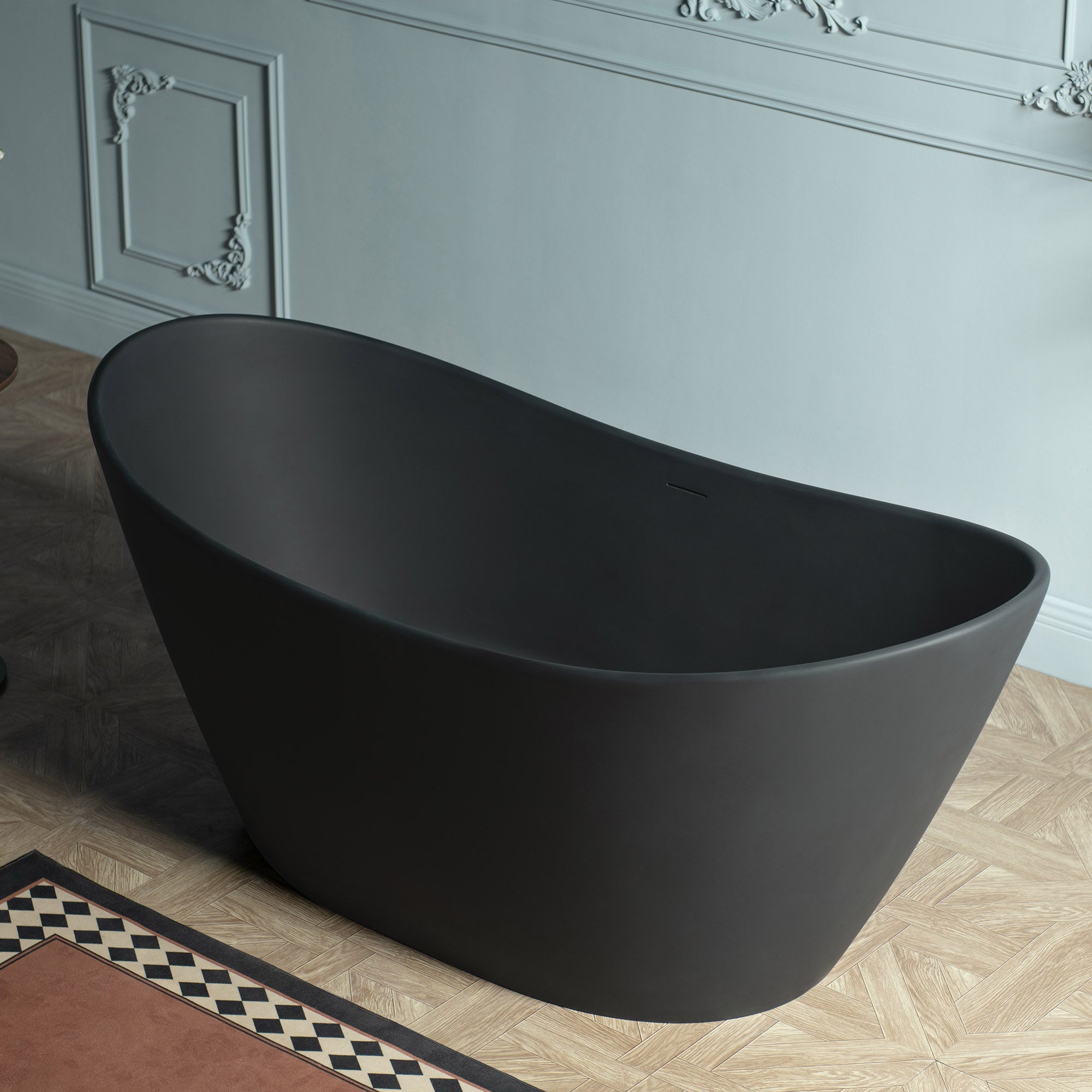WOODBRIDGE 67 in. x 31.5 in. Stone Resin Luxury Contemporary Solid Surface Freestanding Bathtub in Matte Black