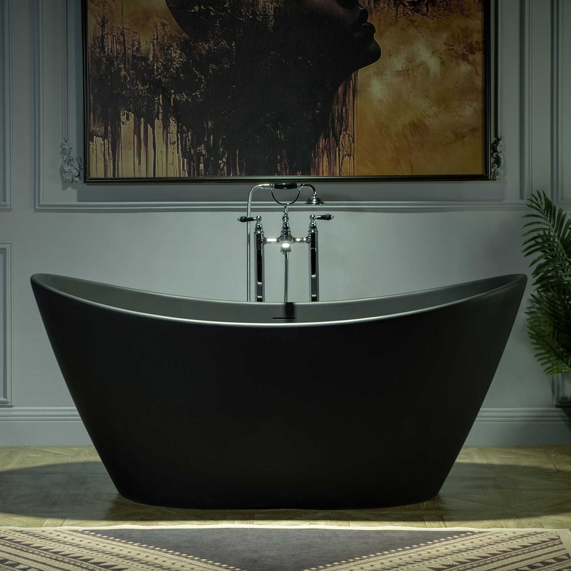 WOODBRIDGE 67 in. x 31.5 in. Stone Resin Luxury Contemporary Solid Surface Freestanding Bathtub in Matte Black