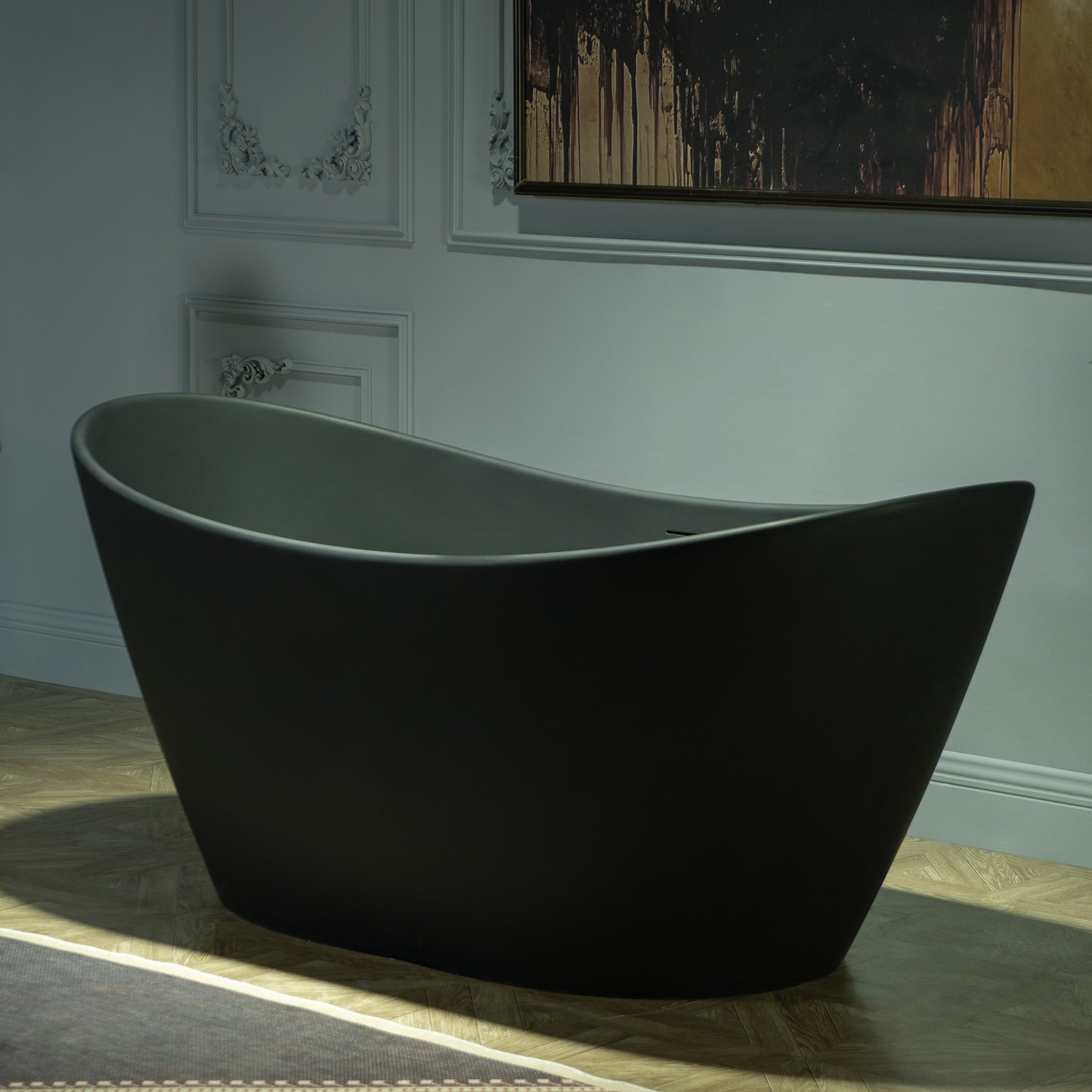 WOODBRIDGE 67 in. x 31.5 in. Stone Resin Luxury Contemporary Solid Surface Freestanding Bathtub in Matte Black