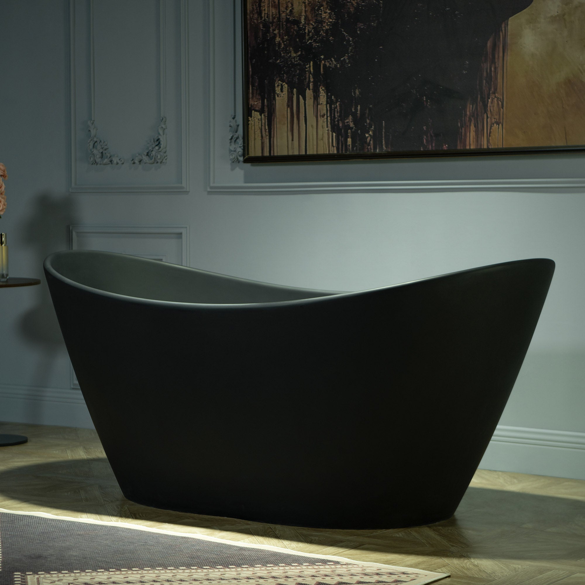 WOODBRIDGE 67 in. x 31.5 in. Stone Resin Luxury Contemporary Solid Surface Freestanding Bathtub in Matte Black