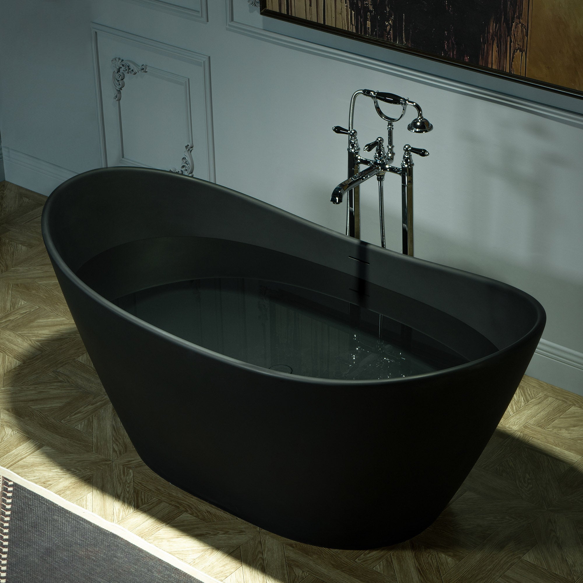 WOODBRIDGE 67 in. x 31.5 in. Stone Resin Luxury Contemporary Solid Surface Freestanding Bathtub in Matte Black