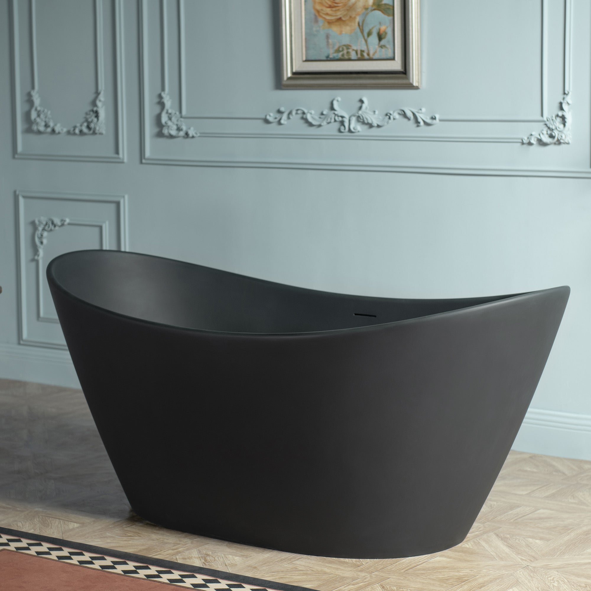 WOODBRIDGE 67 in. x 31.5 in. Stone Resin Luxury Contemporary Solid Surface Freestanding Bathtub in Matte Black