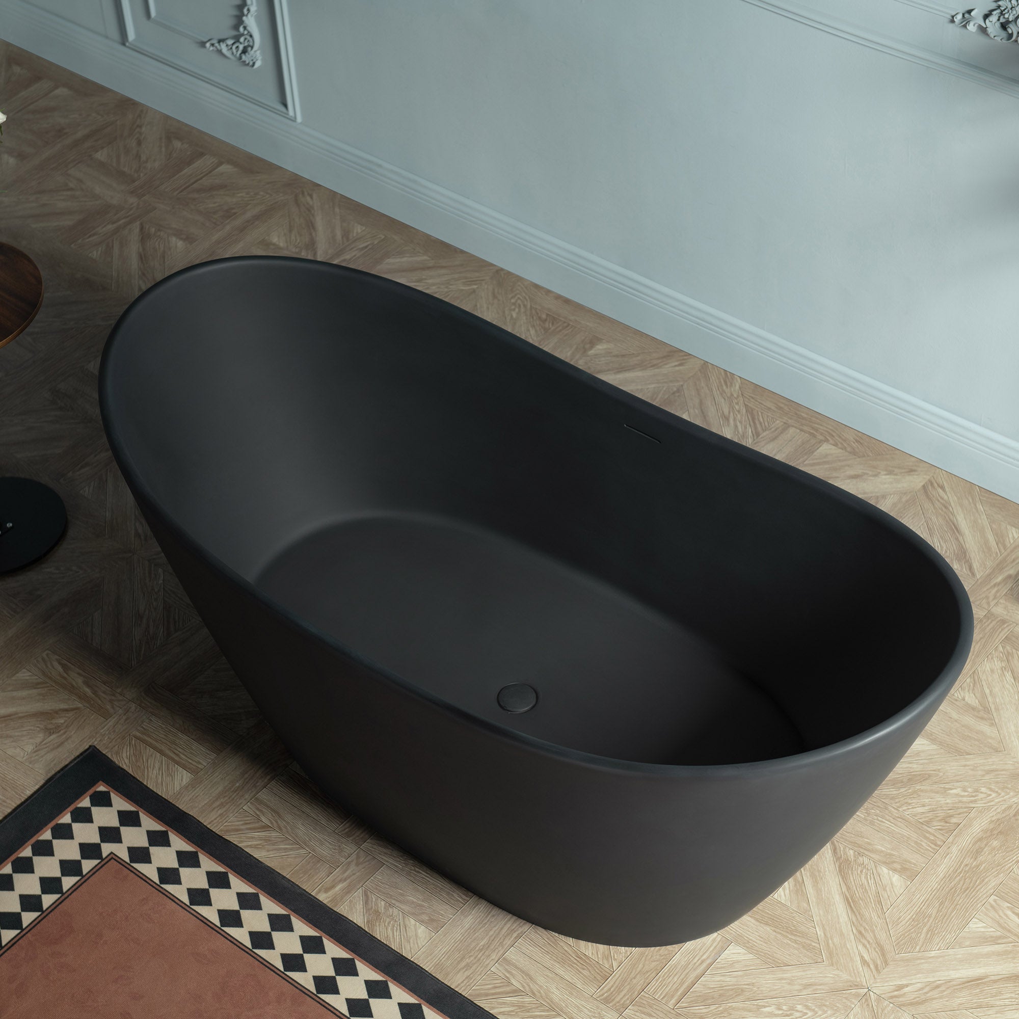 WOODBRIDGE 67 in. x 31.5 in. Stone Resin Luxury Contemporary Solid Surface Freestanding Bathtub in Matte Black