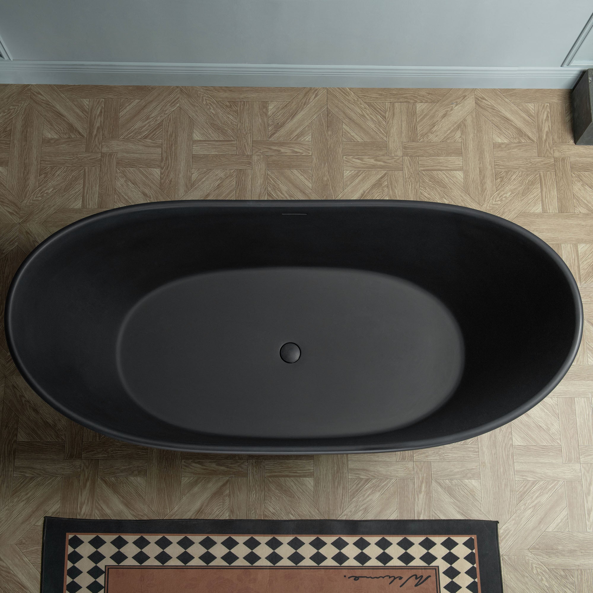 WOODBRIDGE 67 in. x 31.5 in. Stone Resin Luxury Contemporary Solid Surface Freestanding Bathtub in Matte Black