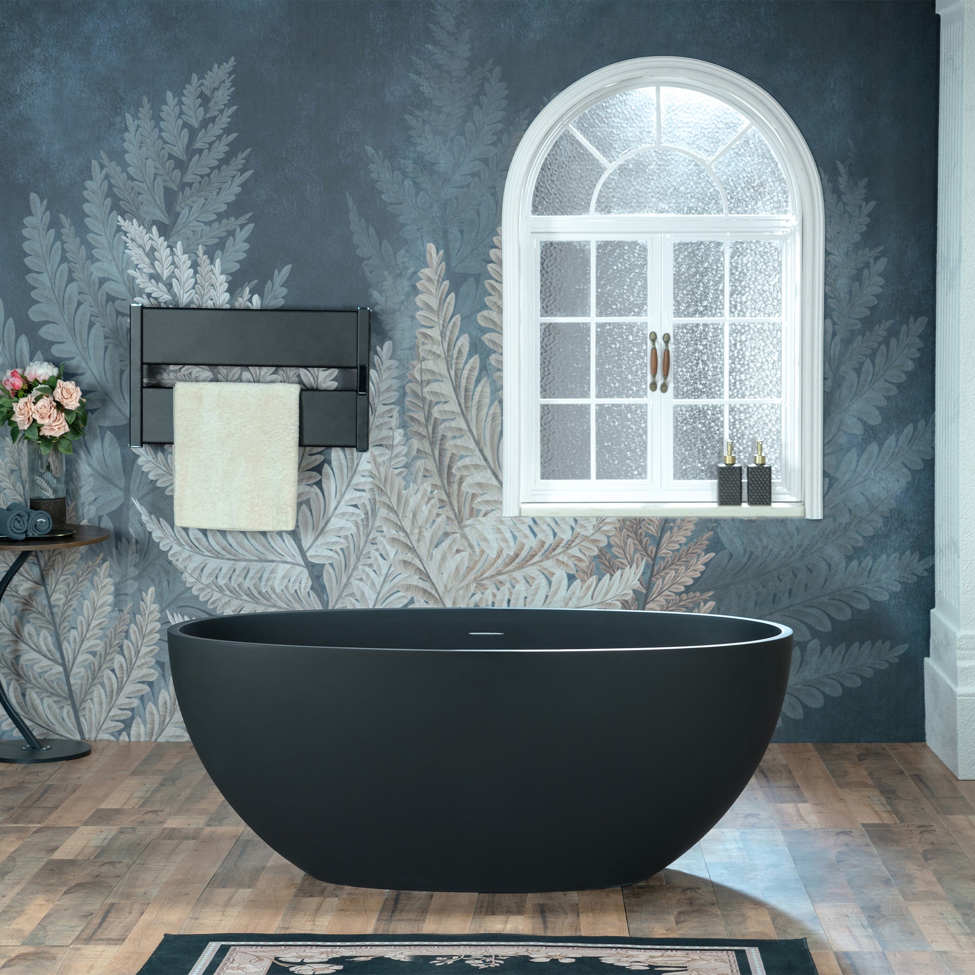 WOODBRIDGE 55-1/8" L x 30-3/4" W Luxury Contemporary Solid Surface Stone Resin Freestanding Bathtub in Matte Black