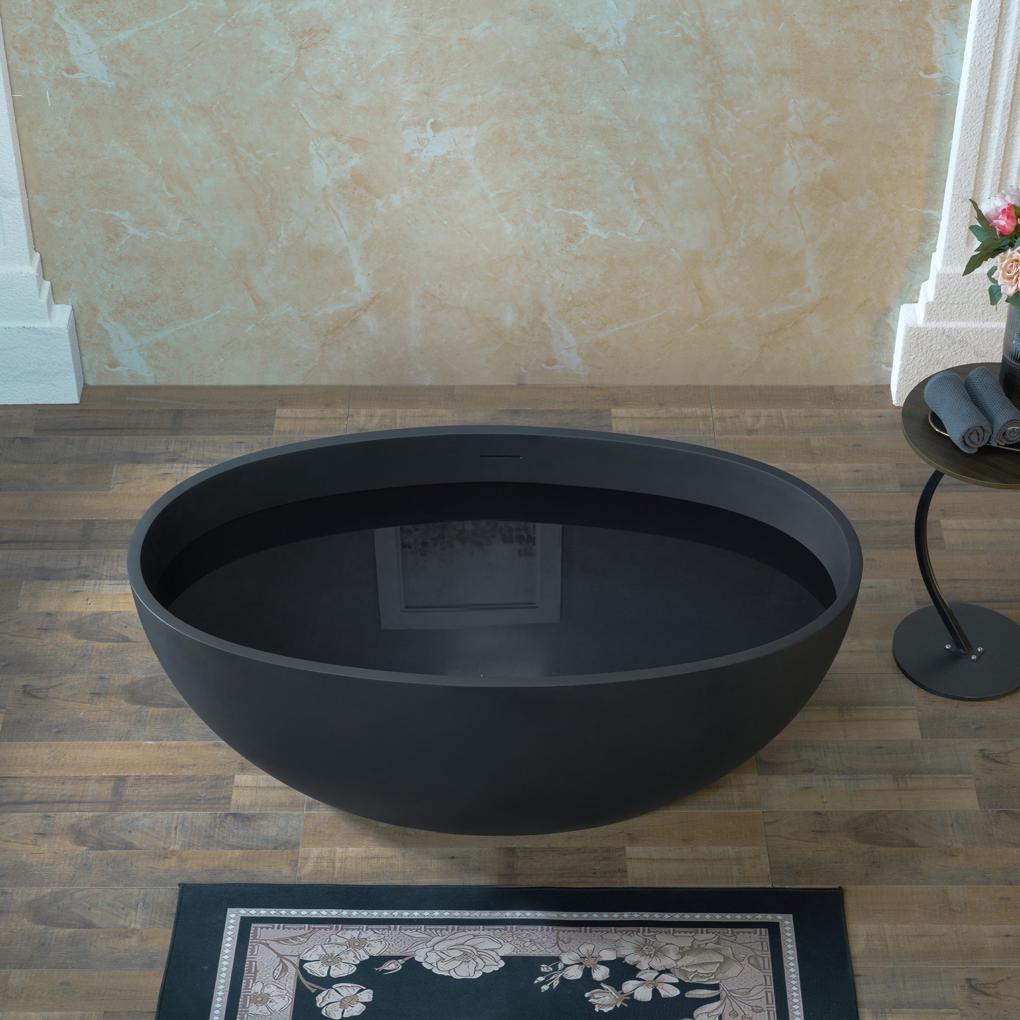 WOODBRIDGE 55-1/8" L x 30-3/4" W Luxury Contemporary Solid Surface Stone Resin Freestanding Bathtub in Matte Black