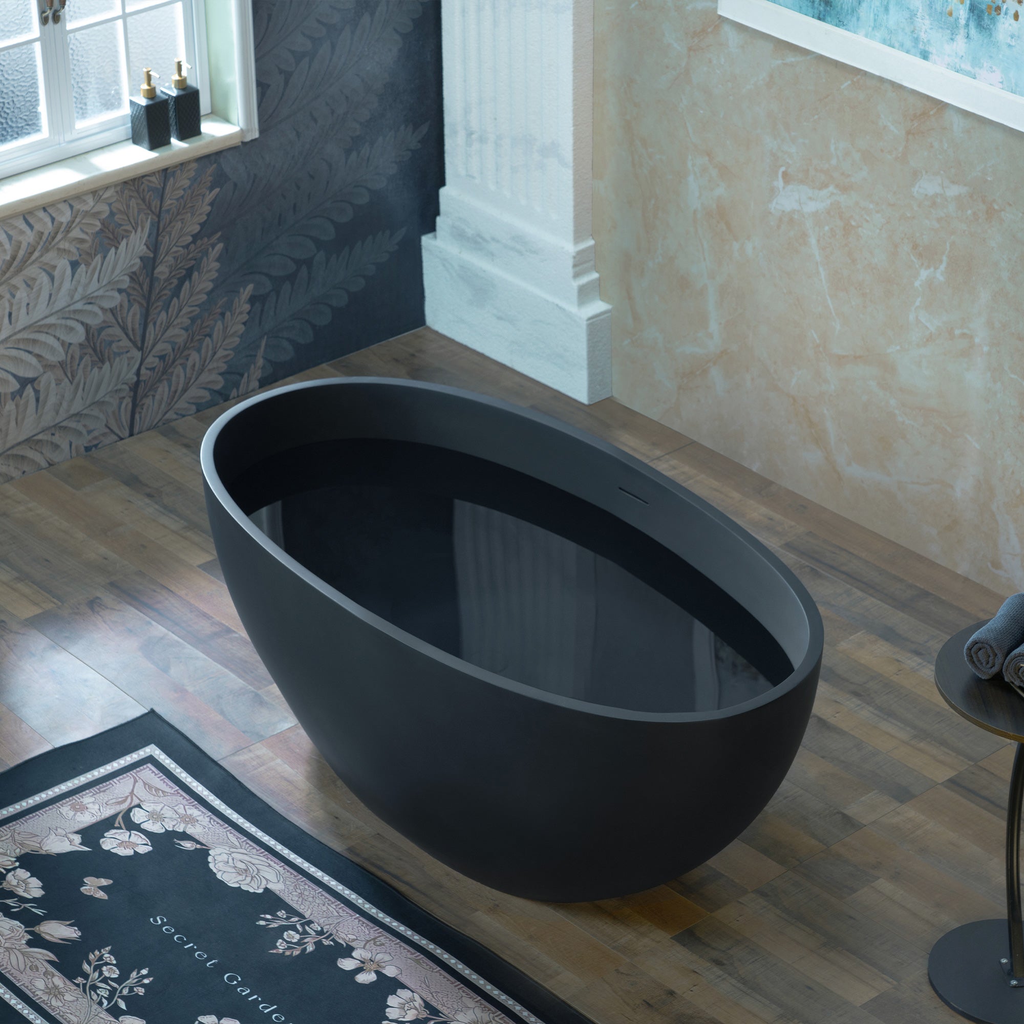 WOODBRIDGE 55-1/8" L x 30-3/4" W Luxury Contemporary Solid Surface Stone Resin Freestanding Bathtub in Matte Black