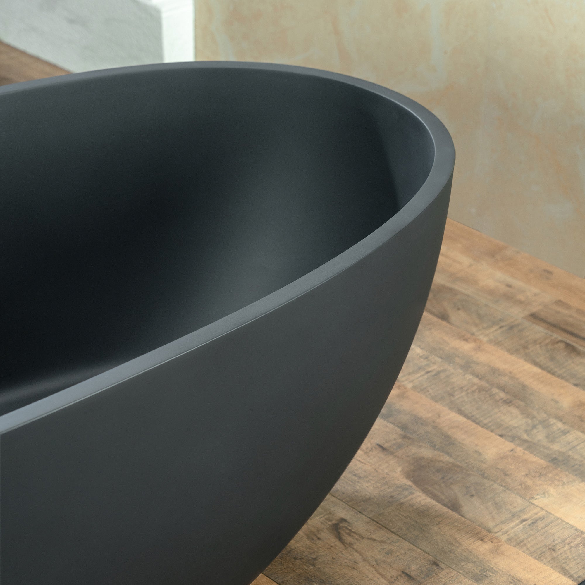 WOODBRIDGE 61" L x 30-3/4" W Luxury Contemporary Solid Surface Stone Resin Freestanding Bathtub in Matte Black