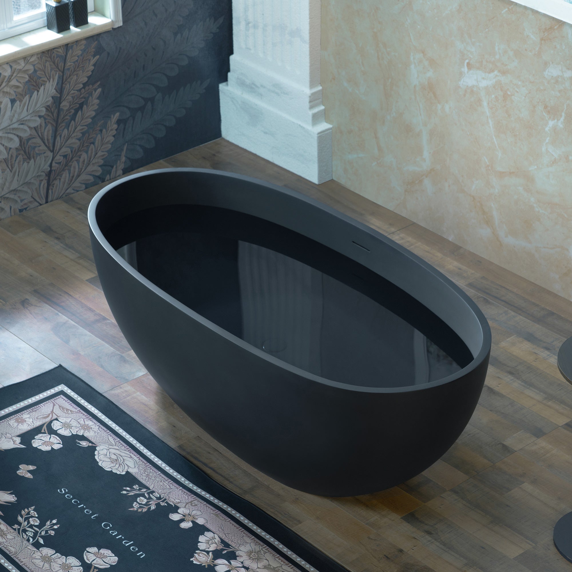 WOODBRIDGE 61" L x 30-3/4" W Luxury Contemporary Solid Surface Stone Resin Freestanding Bathtub in Matte Black