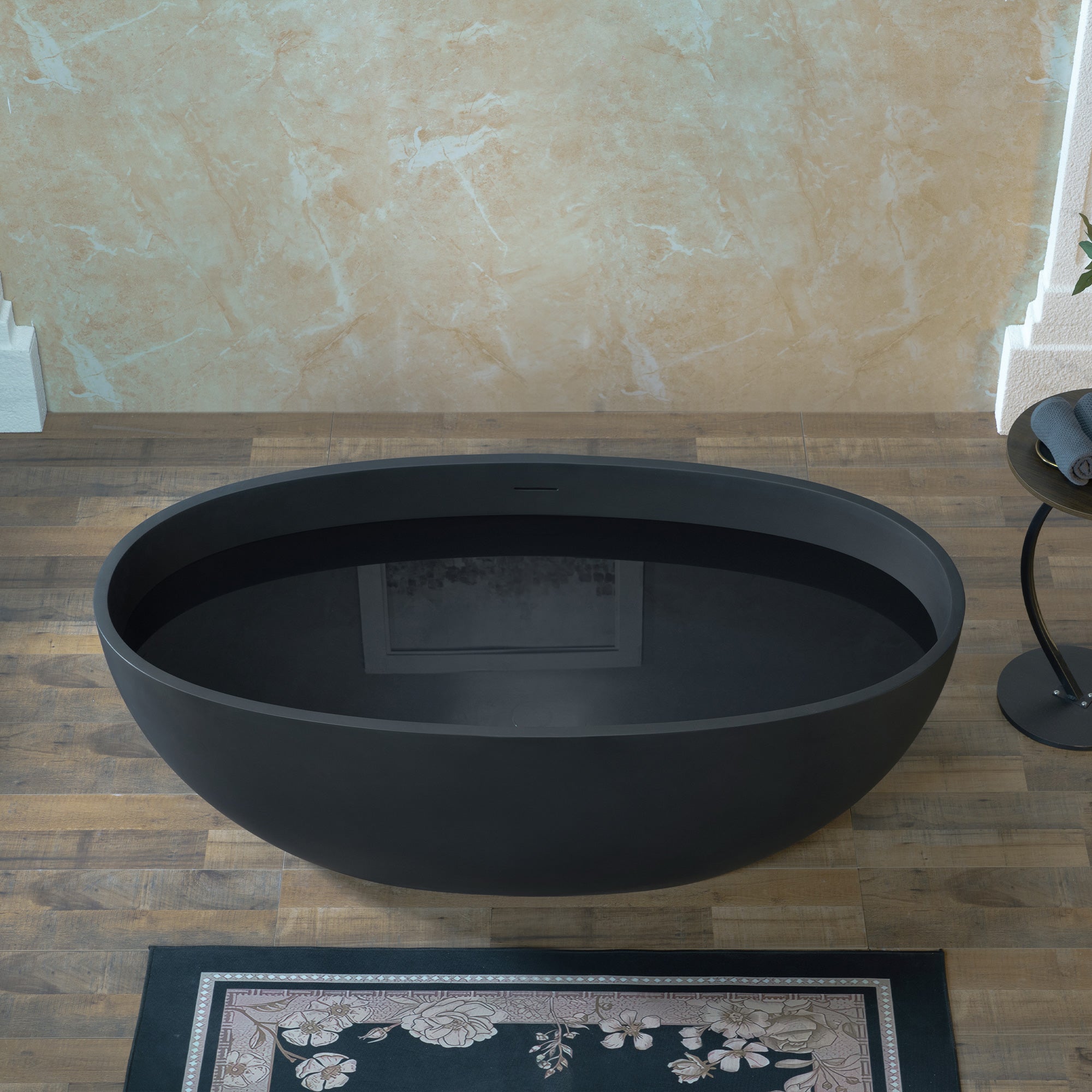 WOODBRIDGE 61" L x 30-3/4" W Luxury Contemporary Solid Surface Stone Resin Freestanding Bathtub in Matte Black
