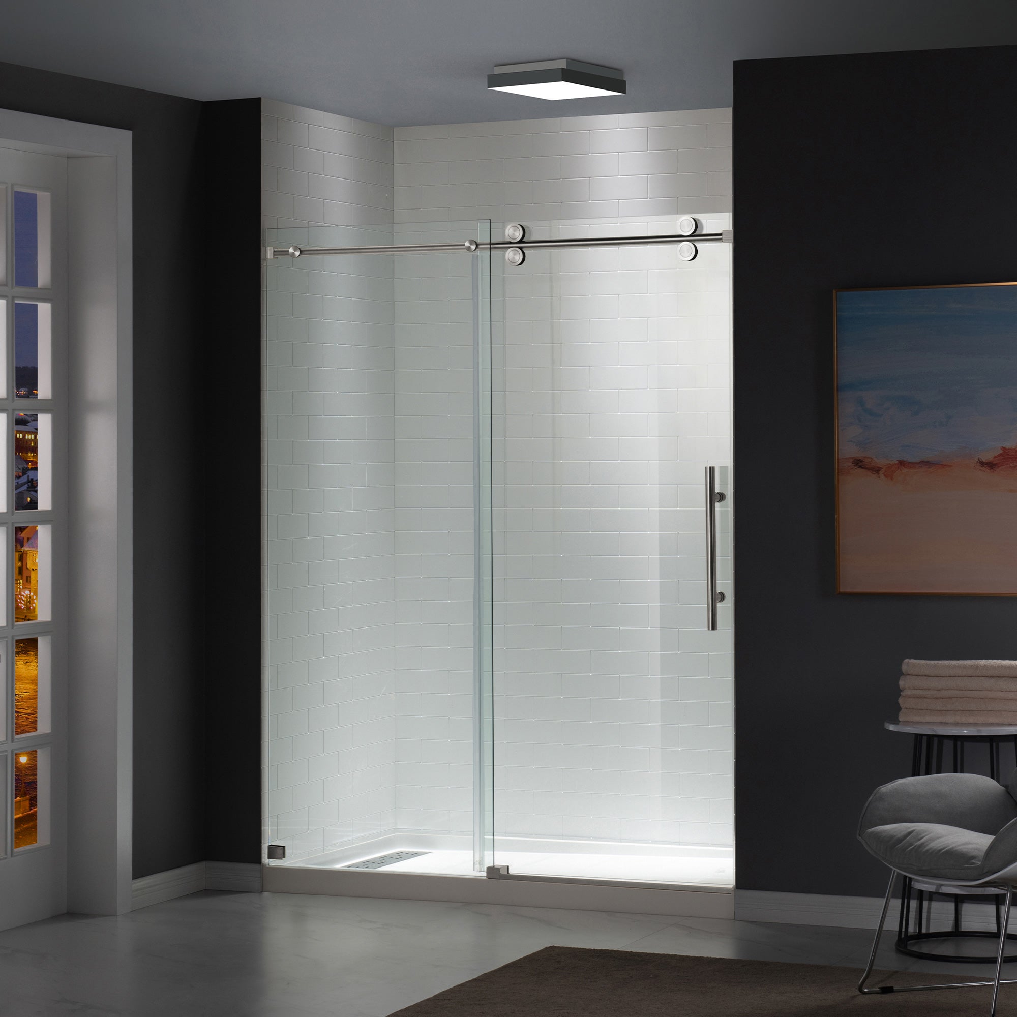 WOODBRIDGE Frameless Shower Doors 66-72" Width x 76"Height with 5/16"(8mm) Clear Tempered Glass