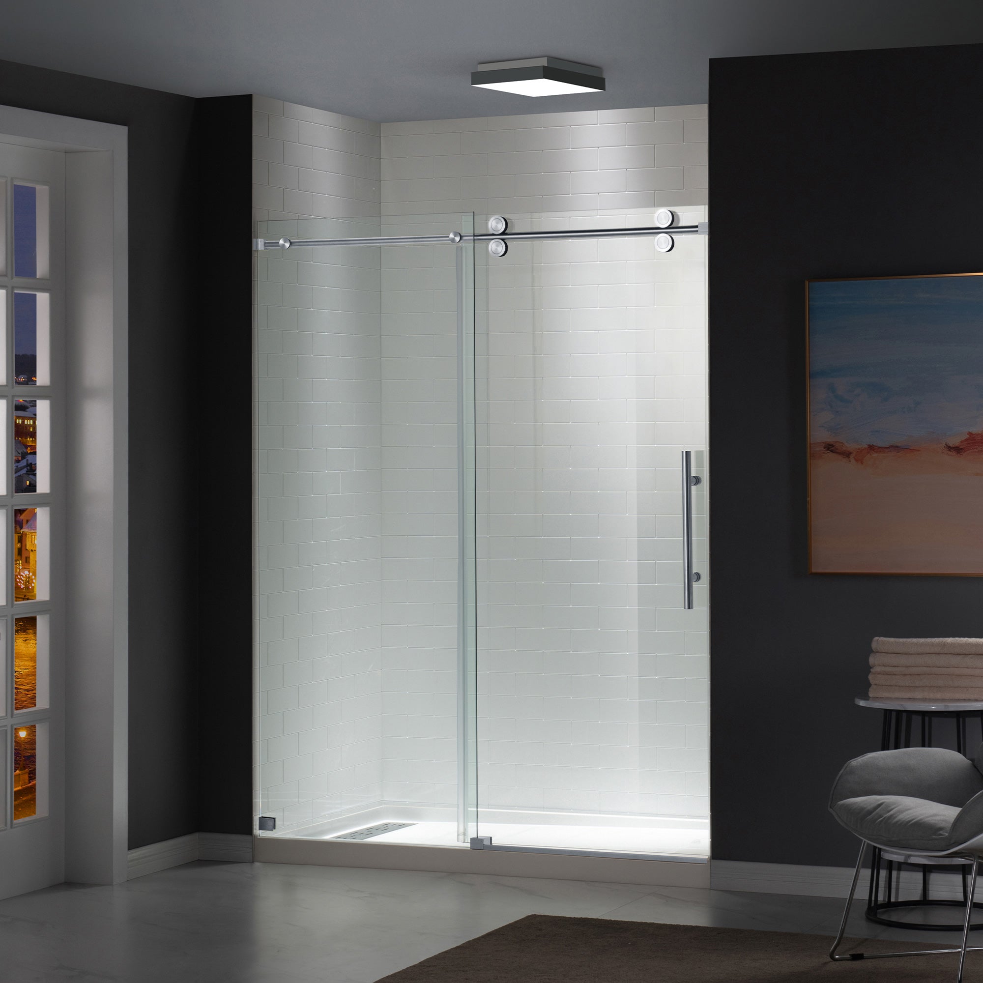 WOODBRIDGE Frameless Shower Doors 66-72" Width x 76"Height with 5/16"(8mm) Clear Tempered Glass