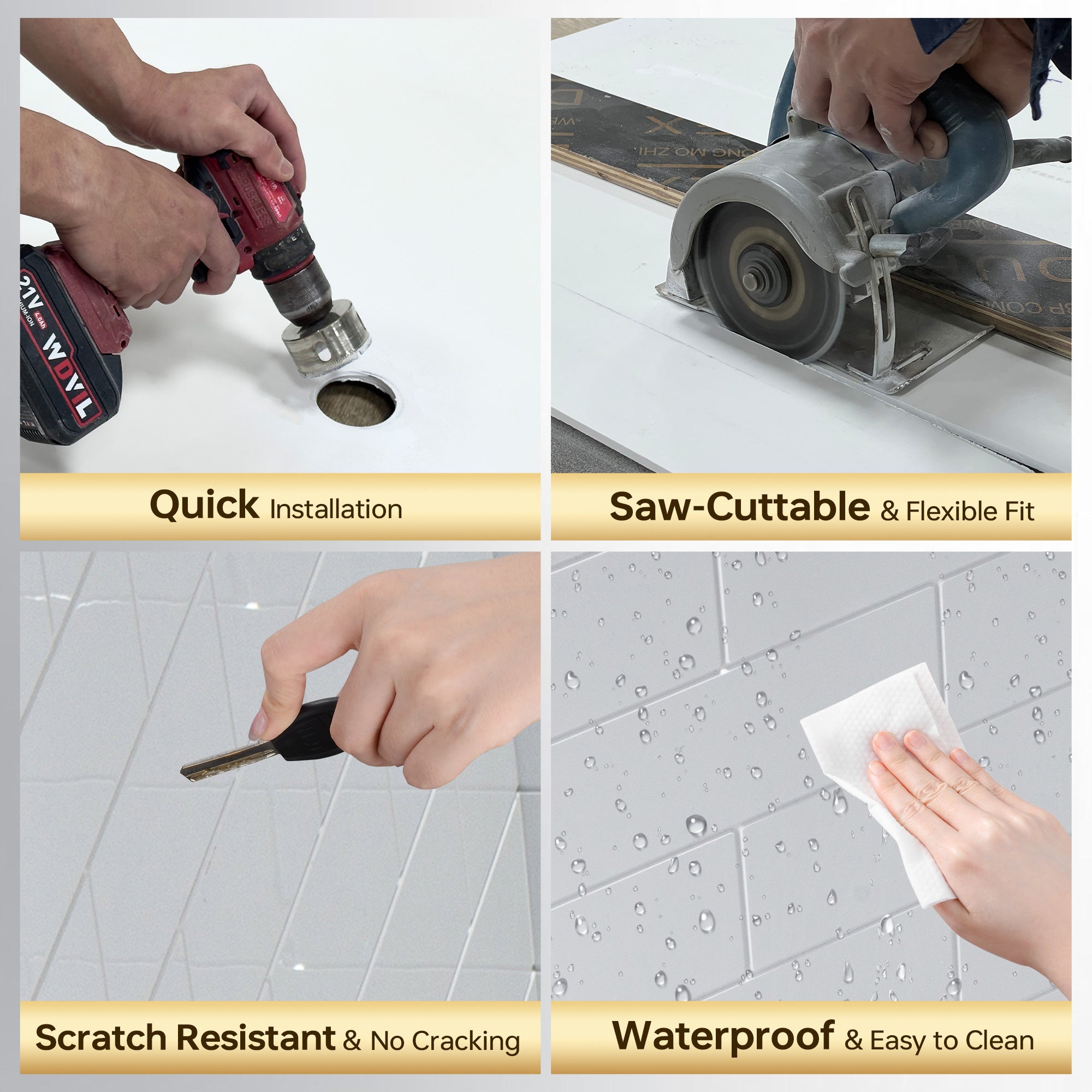 WOODBRIDGE Solid Surface 60" W Tile Tub and Shower Wall Panel Surround, Quick Install, Cuttable, Staggered Brick Pattern, High Gloss White Finish