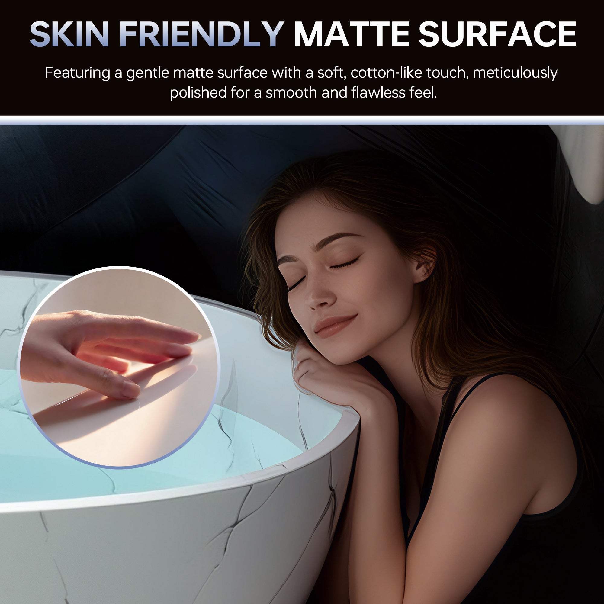 WOODBRIDGE 63" Marble-Pattern Stone Resin Freestanding Soaking Tub, Modern Oval Solid Surface Bathtub with Integrated Slotted Overflow & Drain, Matte Finish, CST0744