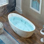 WOODBRIDGE 69" Marble-Pattern Stone Resin Freestanding Soaking Tub, Modern Oval Solid Surface Bathtub with Integrated Slotted Overflow & Drain, Matte Finish, CST0715