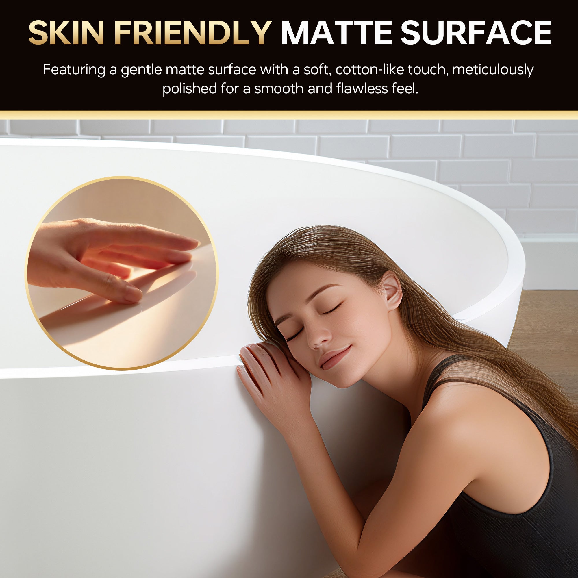 WOODBRIDGE 71"L x 31-1/2" W Luxury Contemporary Solid Surface Stone Resin Freestanding Bathtub in Matte White, MST0805