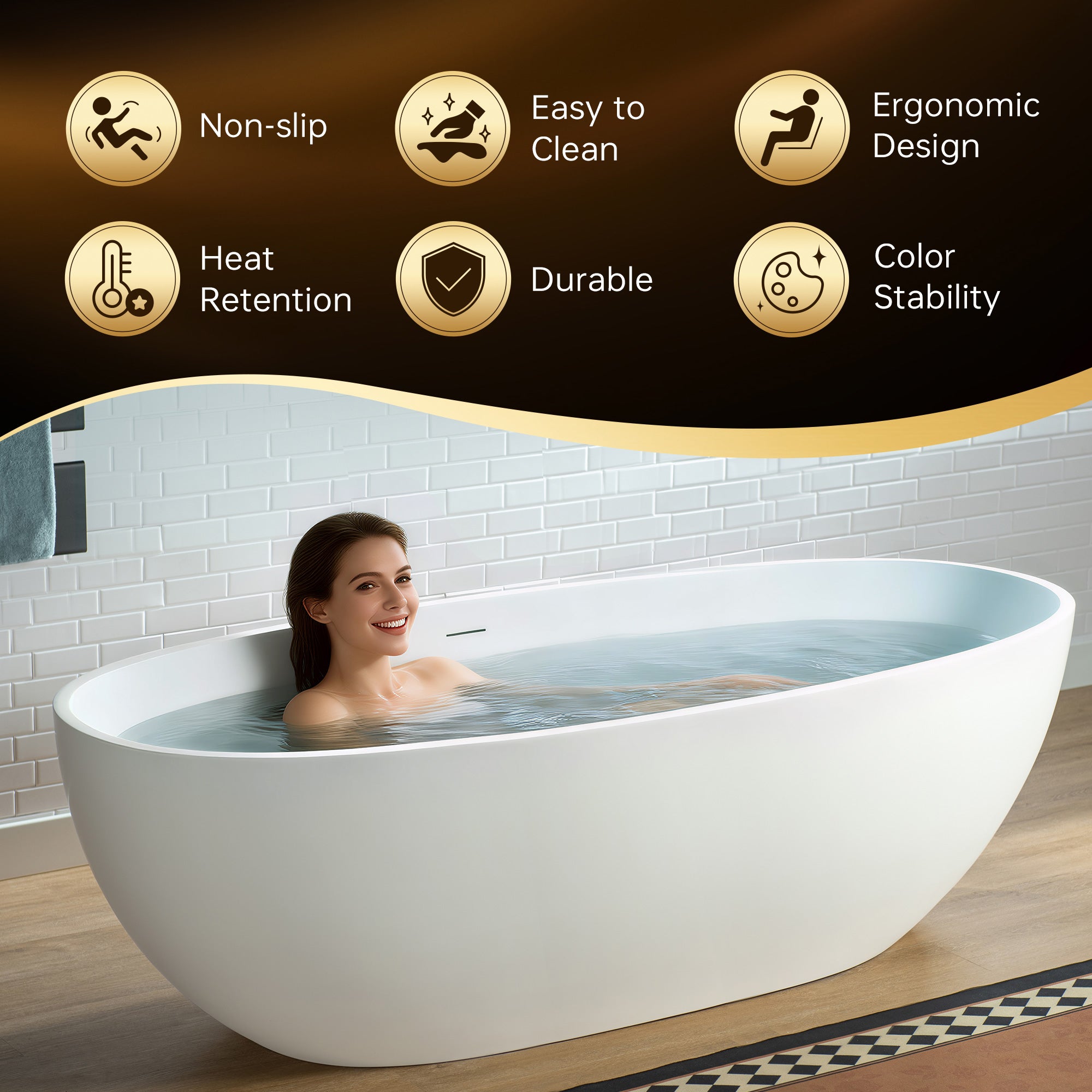 WOODBRIDGE 71"L x 31-1/2" W Luxury Contemporary Solid Surface Stone Resin Freestanding Bathtub in Matte White, MST0805